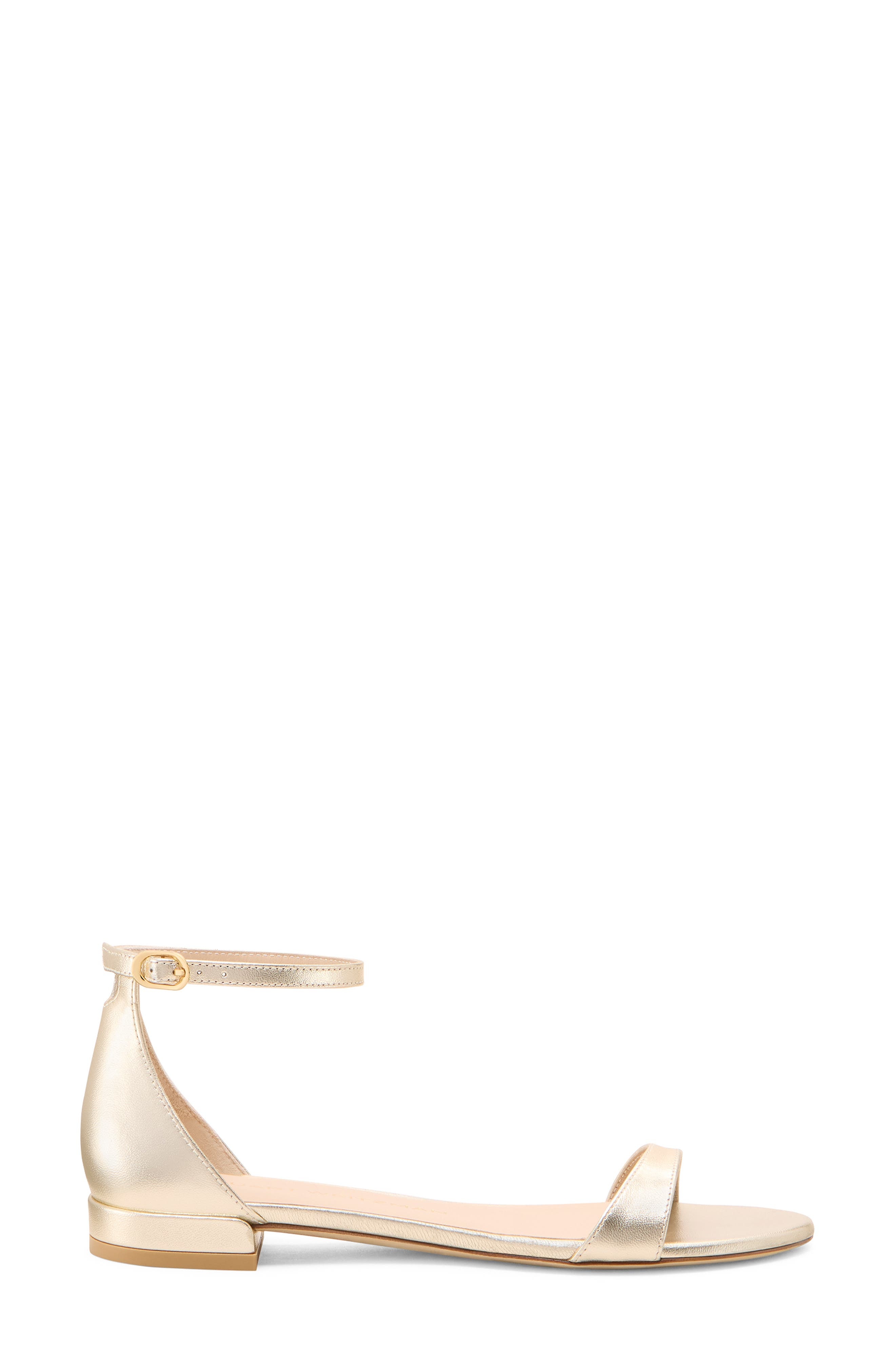 Stuart Weitzman Nudist Flat Ankle Strap Sandal in Light Gold. at Nordstrom - 2