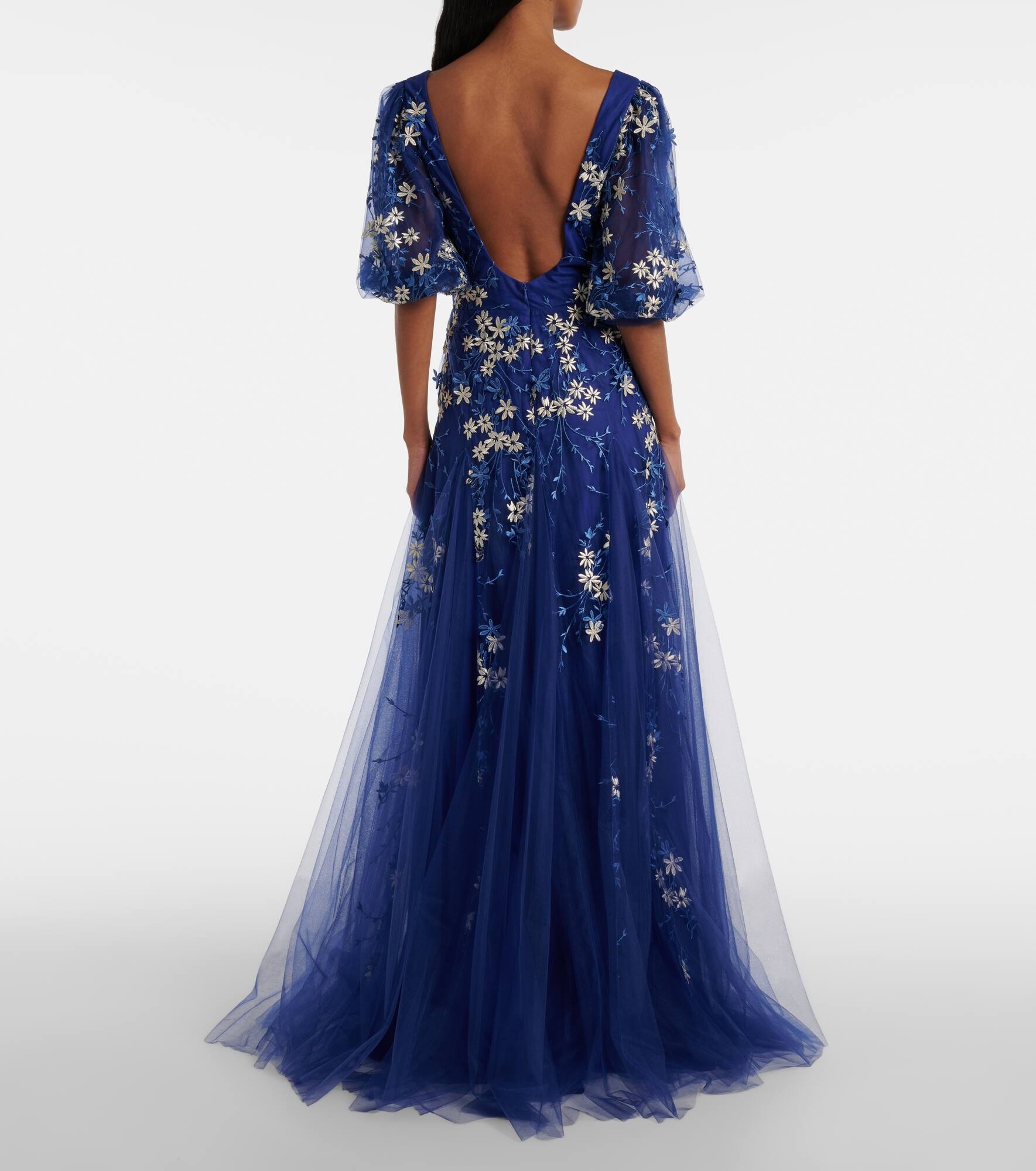 Floral-appliqué tulle gown - 3