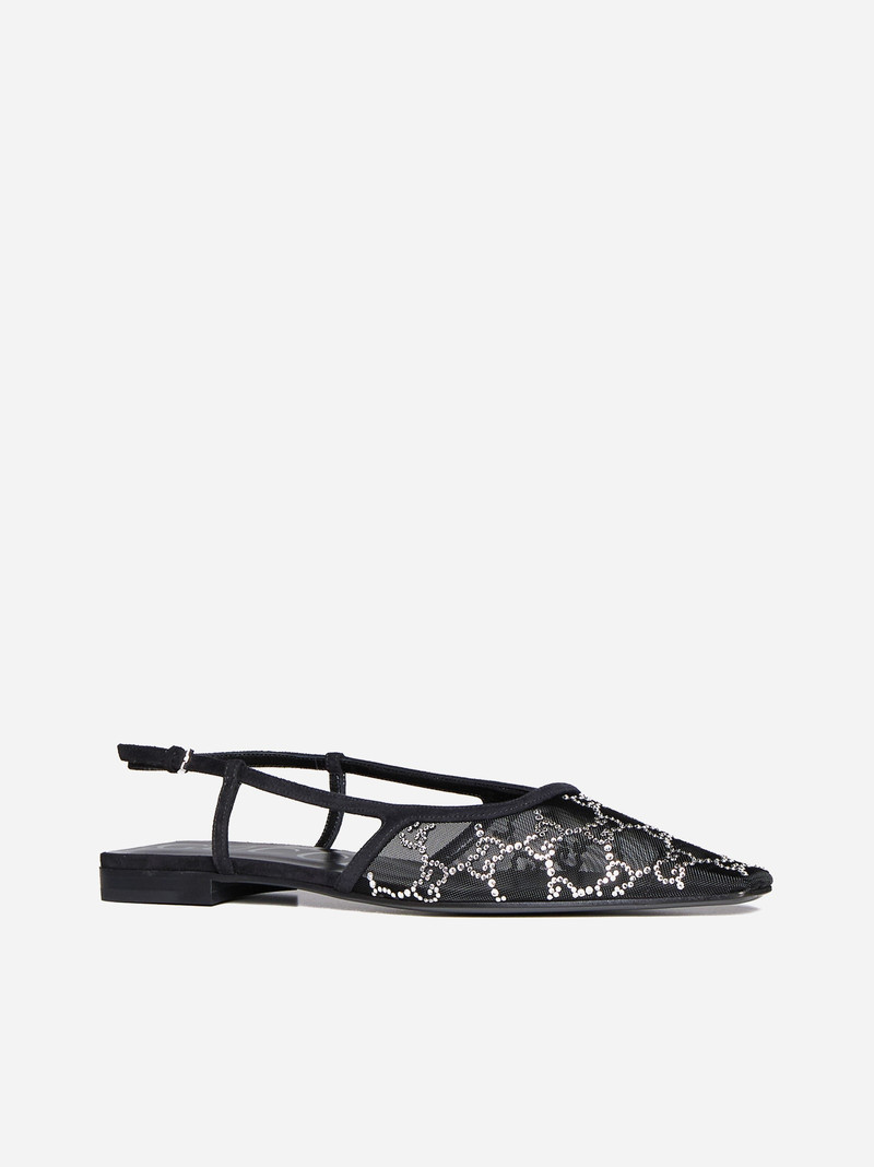 GUCCI GG mesh and suede slingback ballet flats outlook