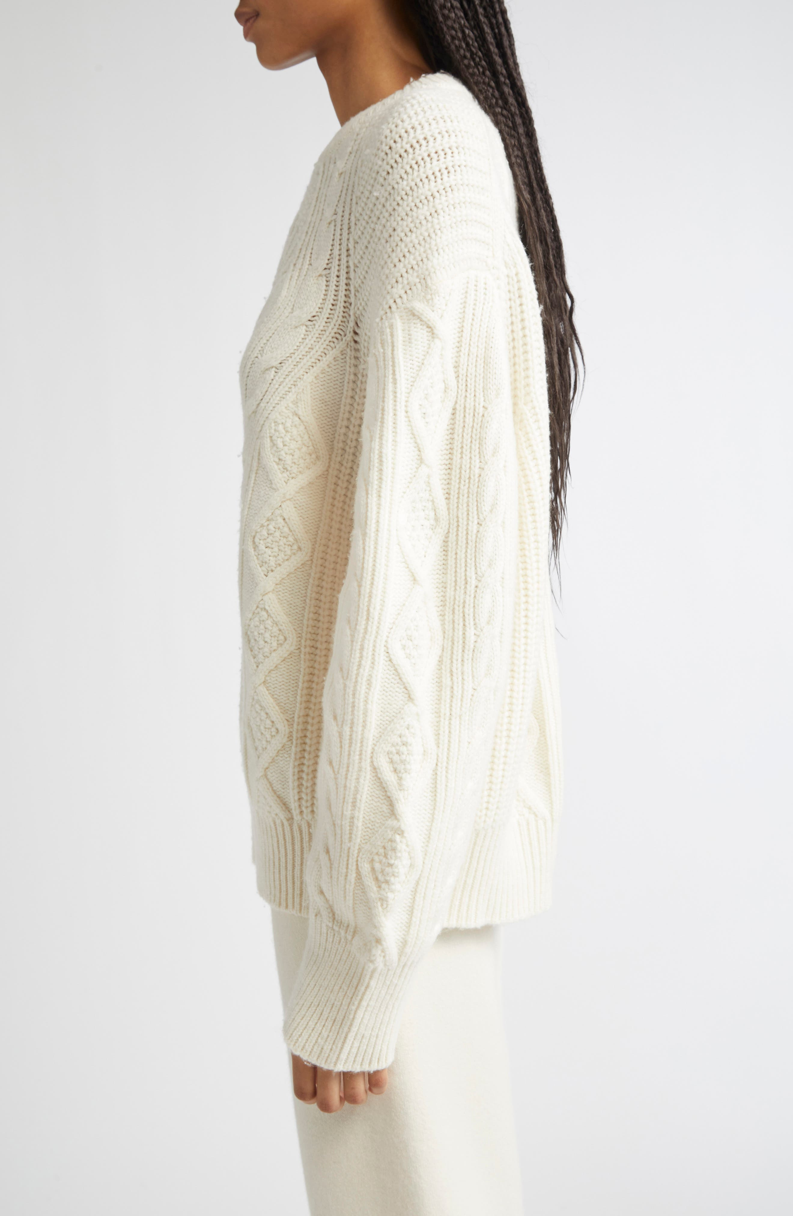 LOULOU DE SAISON Silva Wool & Cashmere Cable Knit Sweater in Ivory at Nordstrom - 4