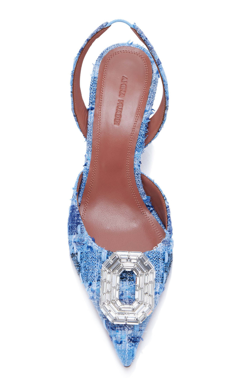 Amina Muaddi Camelia Tweed Slingback Pumps blue outlook