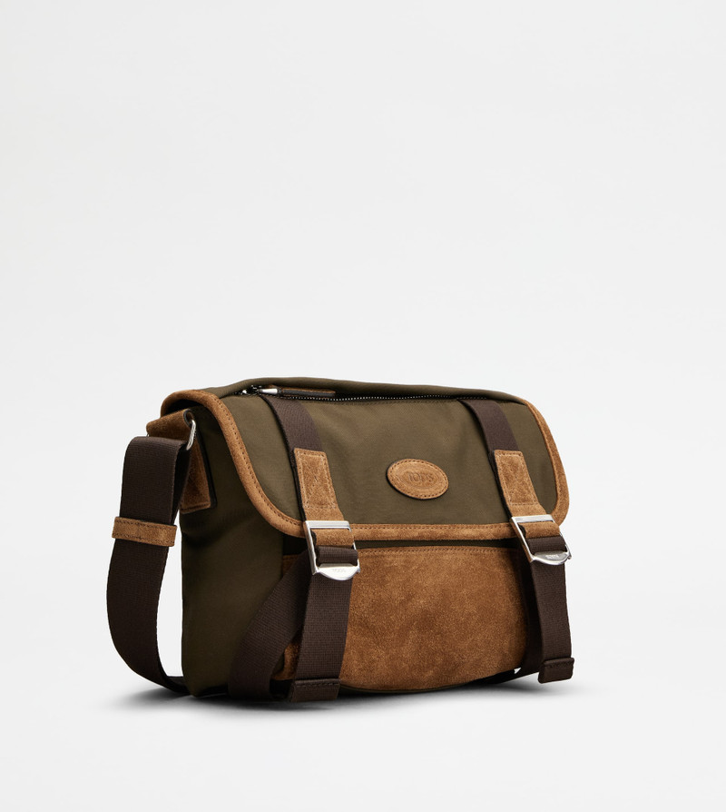 Tod's MESSENGER BAG IN FABRIC AND SUEDE MINI - GREEN, BROWN outlook