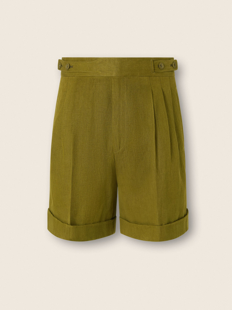 OLIVE GREEN OASI LINO SHORTS 1