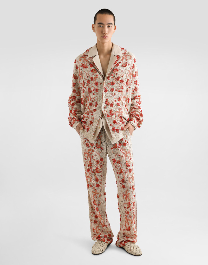 Dolce & Gabbana Long-sleeved V-neck shirt in linen fabric outlook