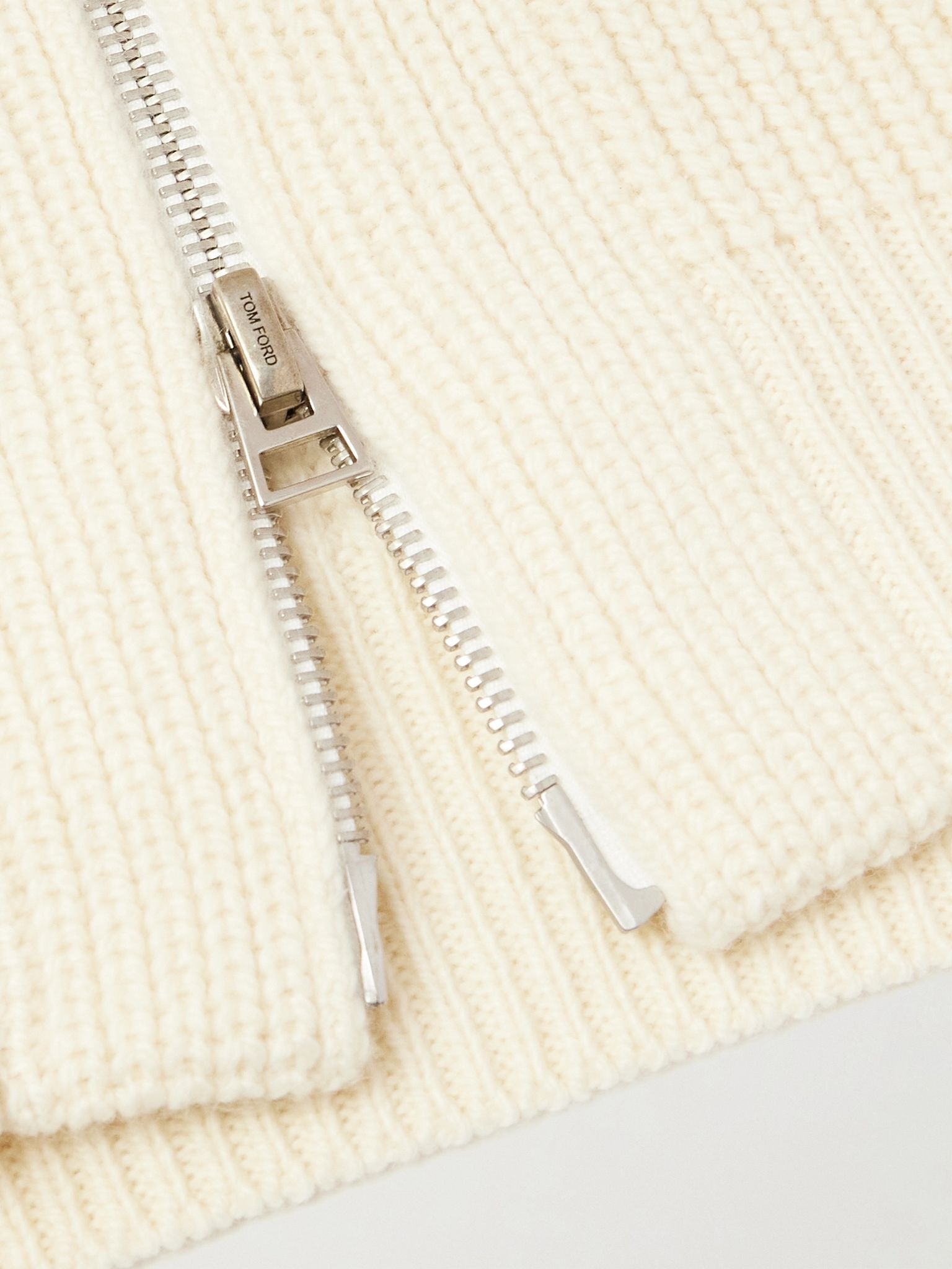 Slim-Fit Ribbed Wool and Mohair-Blend Zip-Up Cardigan Cream - 5