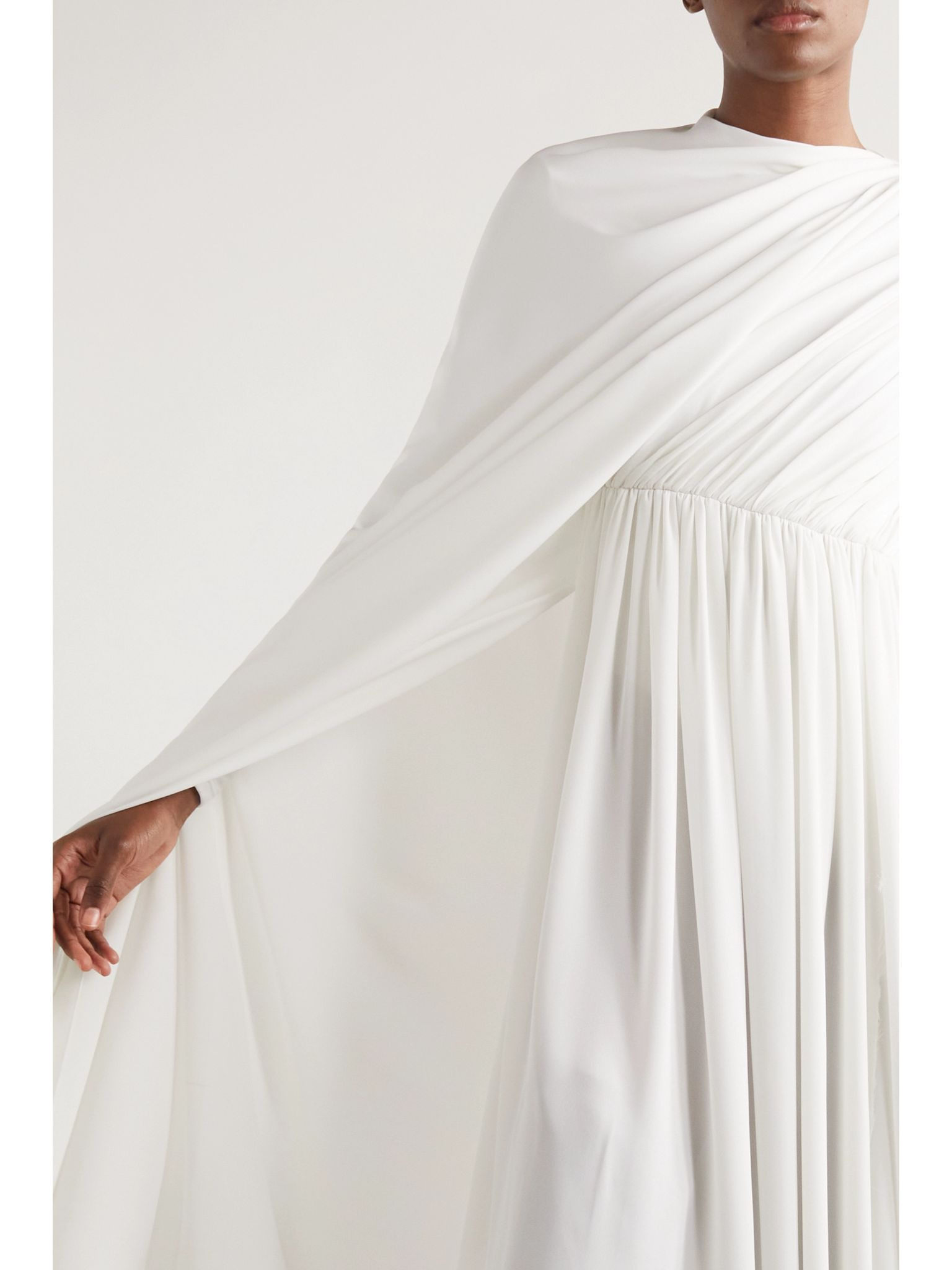 Asymmetric draped cape-effect pleated crepe dress White - 5