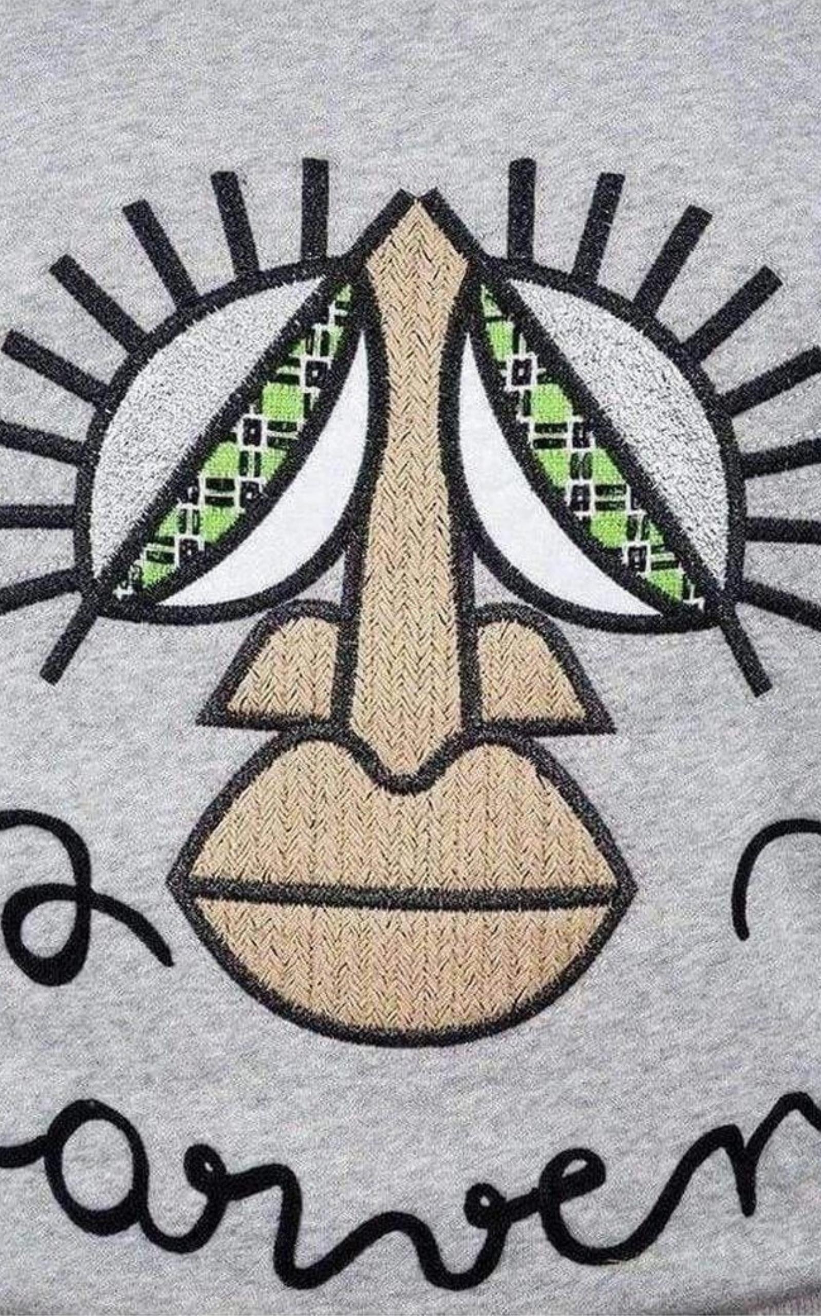 Woven Gray Cotton Embroidered Face Sweatshirt - 5