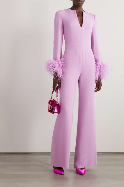 Valentino Feather-trimmed silk-cady jumpsuit outlook