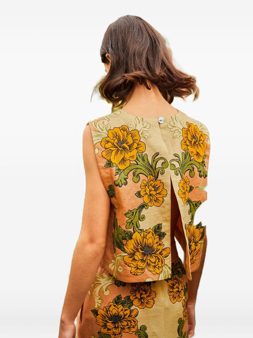 floral-print linen top - 2