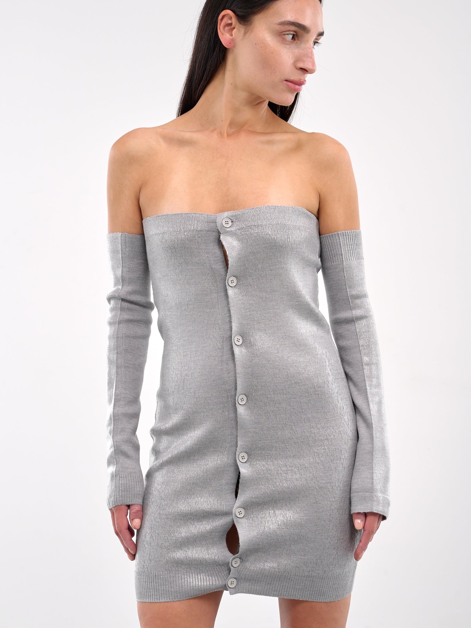 Buttoned Strapless Mini Dress - 5