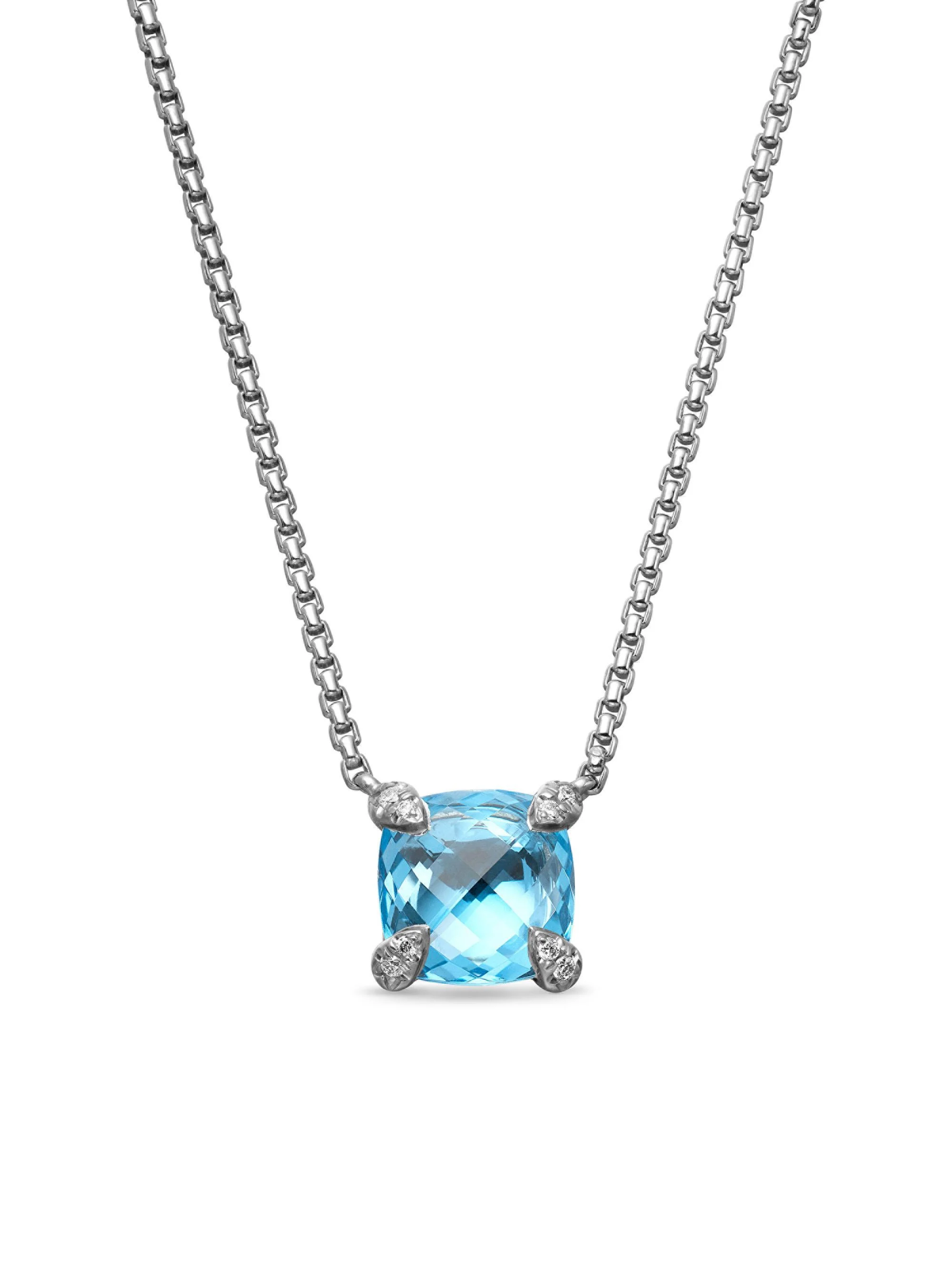 Women's Petite Chatelaine Pendant Necklace with Pave Diamonds - Blue Topaz - 1