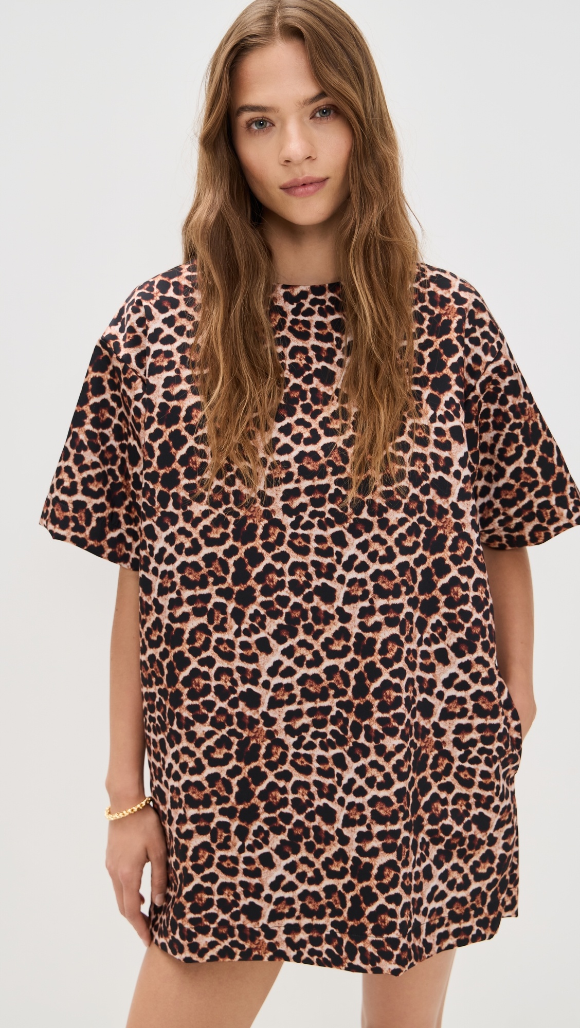 Bonded Satin Leopard Print T-Shirt Dress - 6