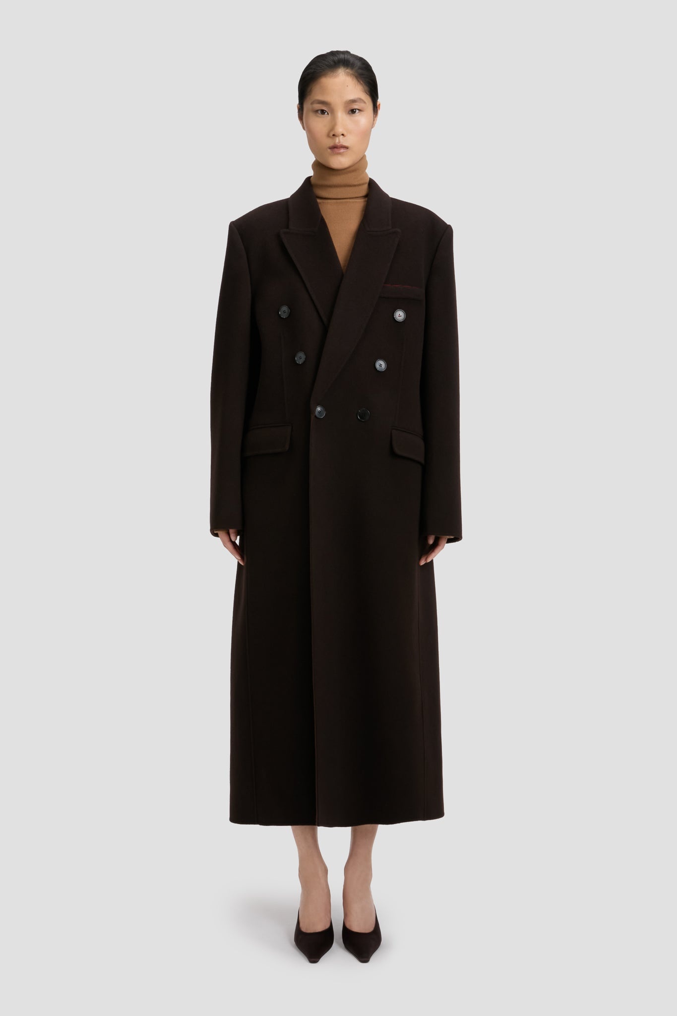 Double Faced Overcoat In Dark Chocolate - 2