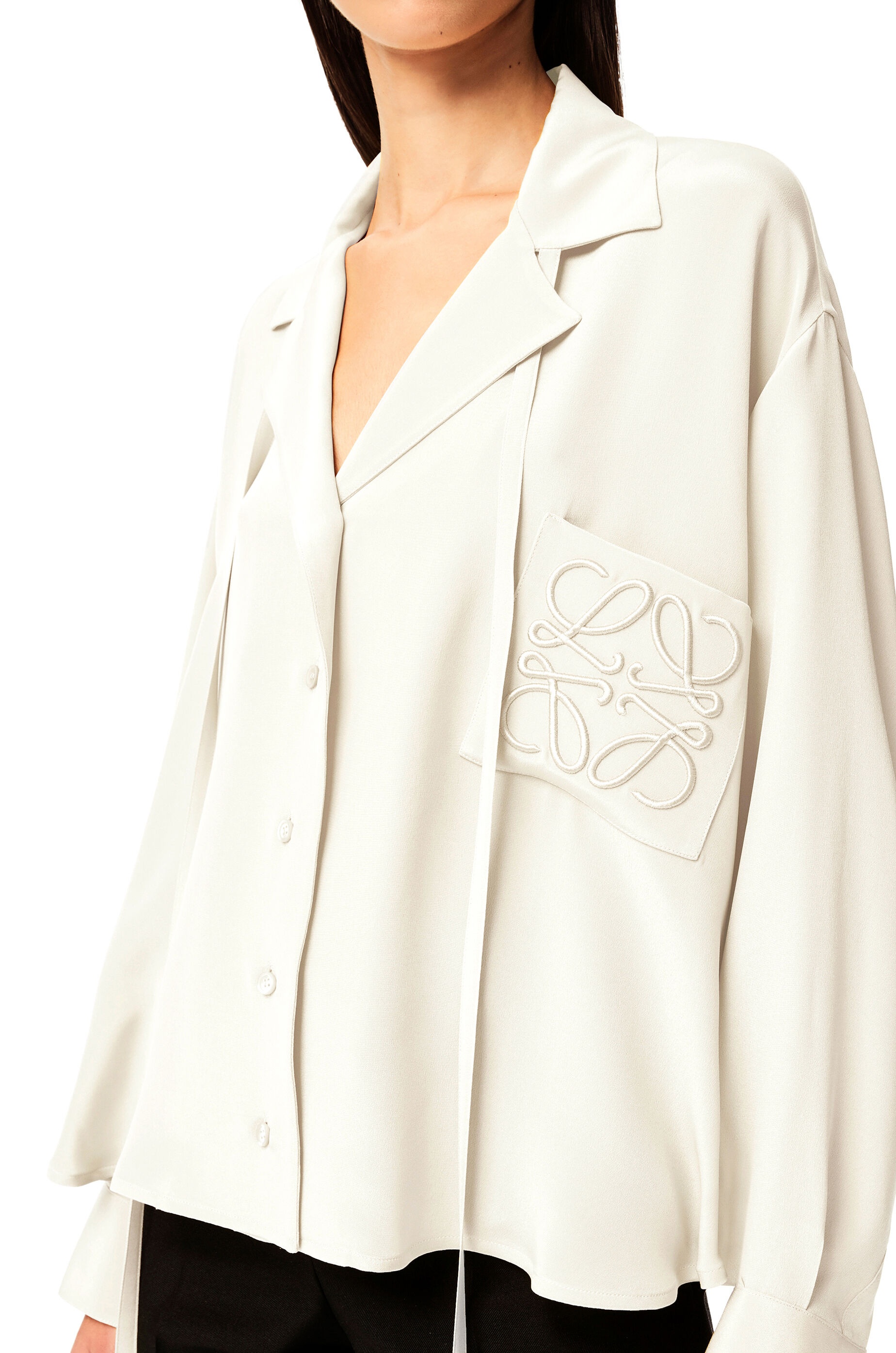 Anagram embroidered pyjama blouse in satin - 5