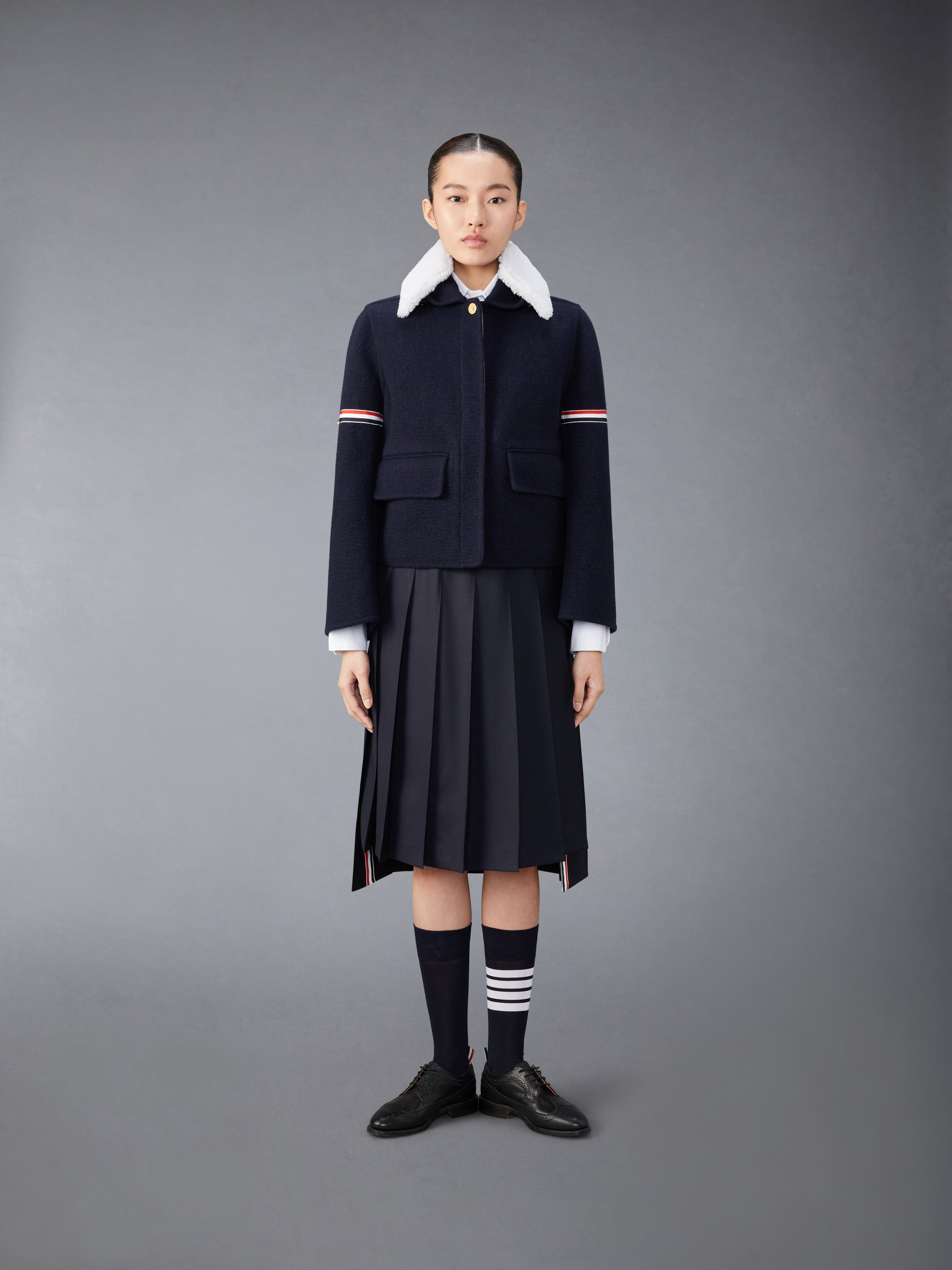 Wool Cashmere Armband Bell Sleeve Jacket With Shearling Collar - 5
