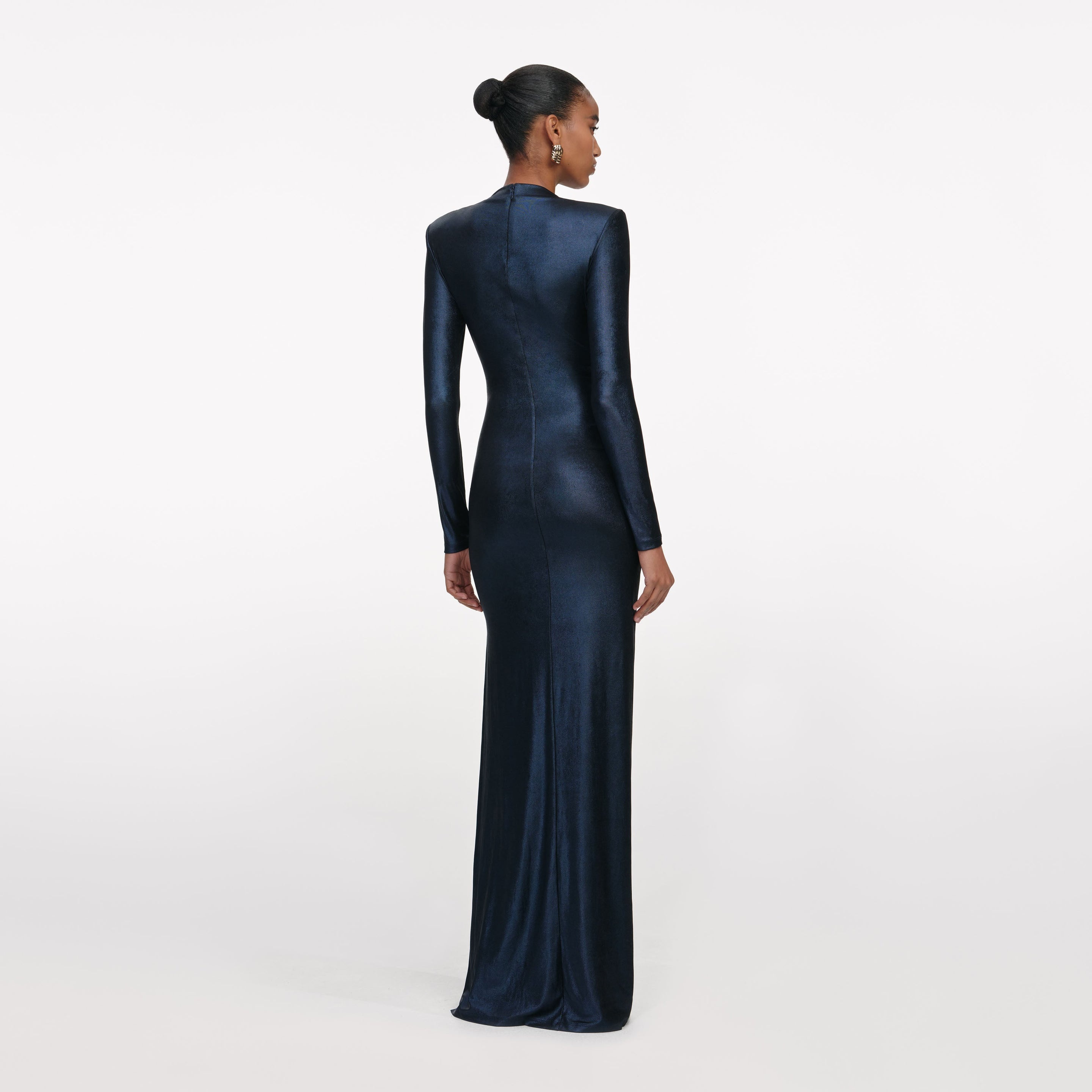Navy Metallic Gathered Maxi Dress - 3