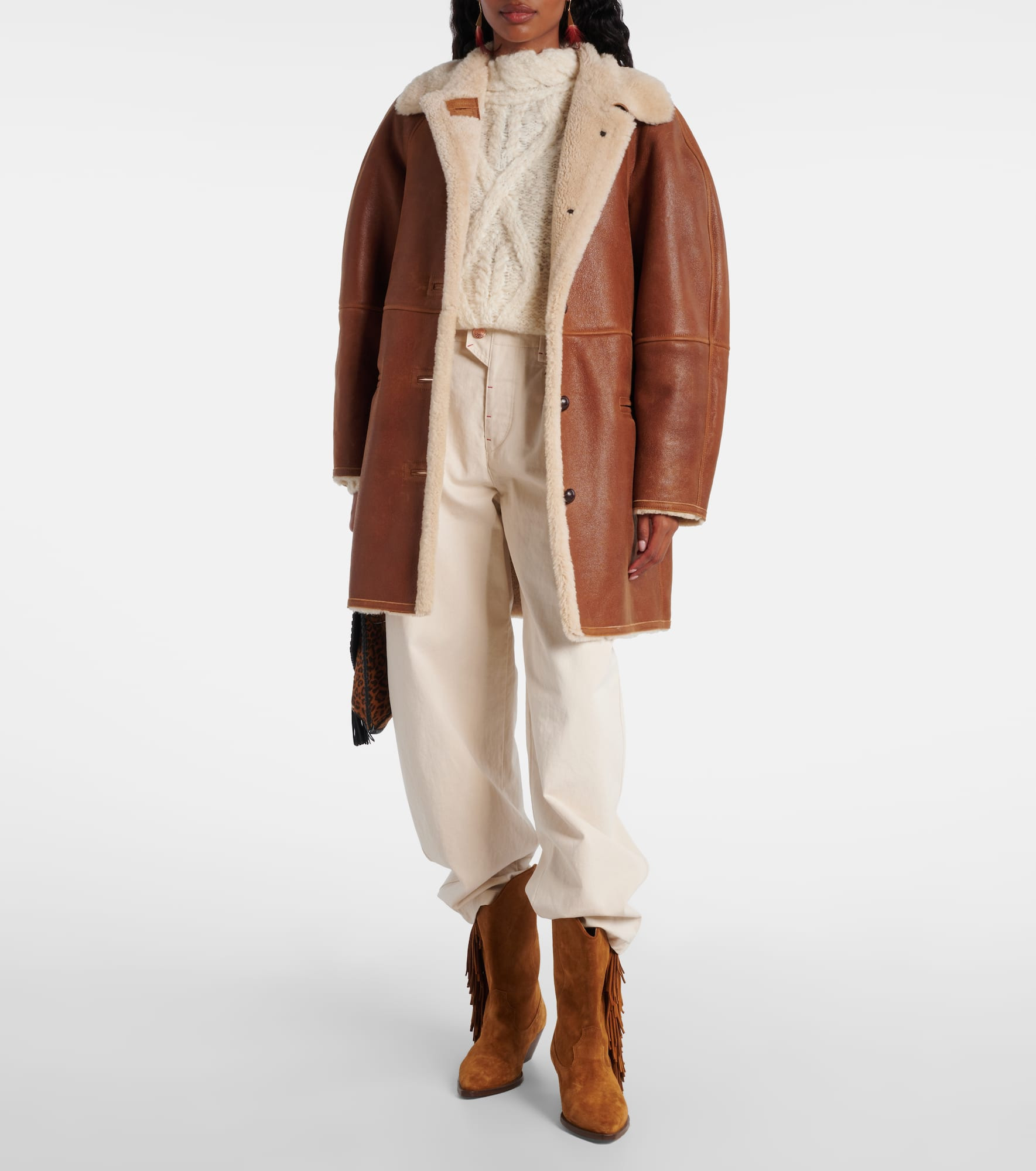 Berthie shearling-trimmed leather coat - 2