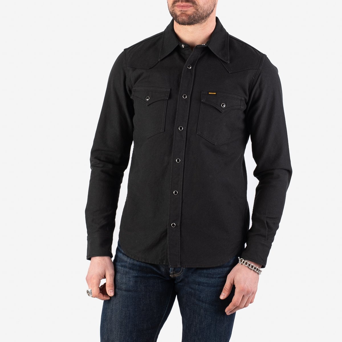 IHSH-235-BLK 13oz Military Serge Western Shirt - Black - 2