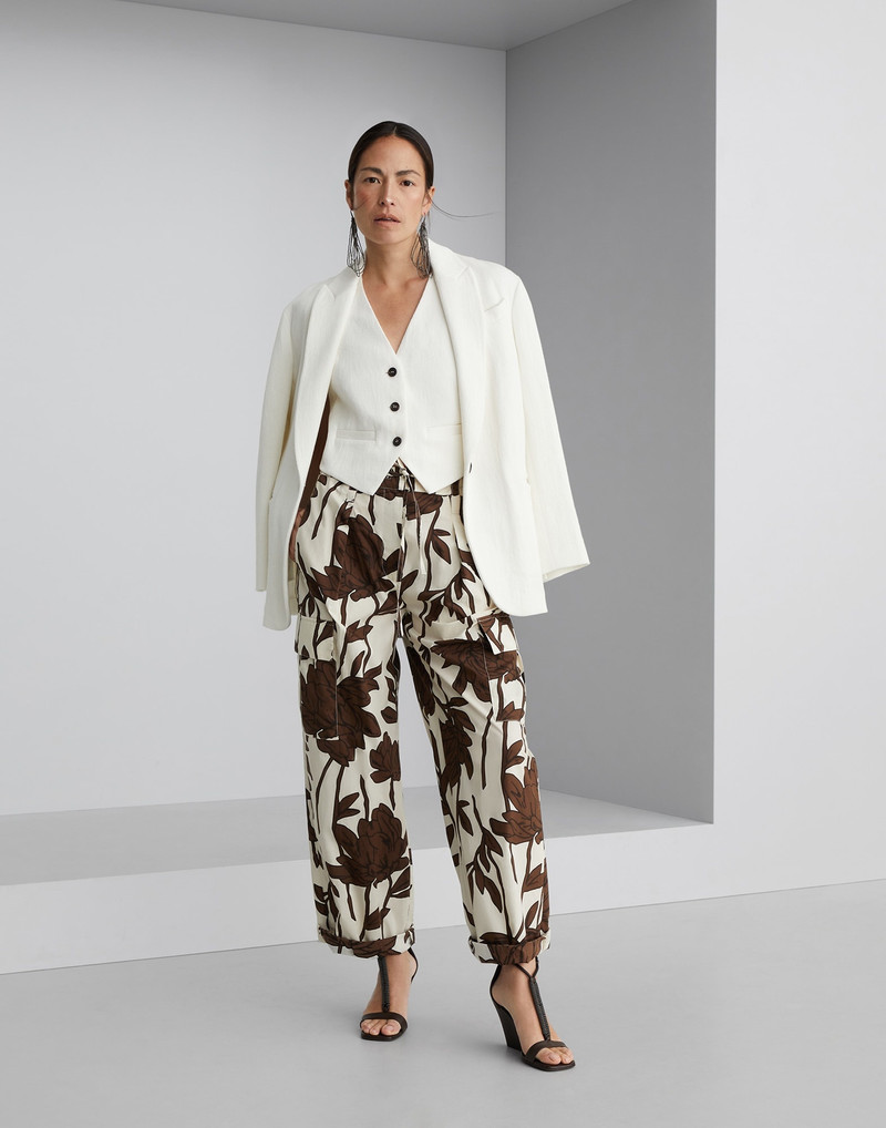 Cotton ramage print poplin baggy cargo trousers with monili 4