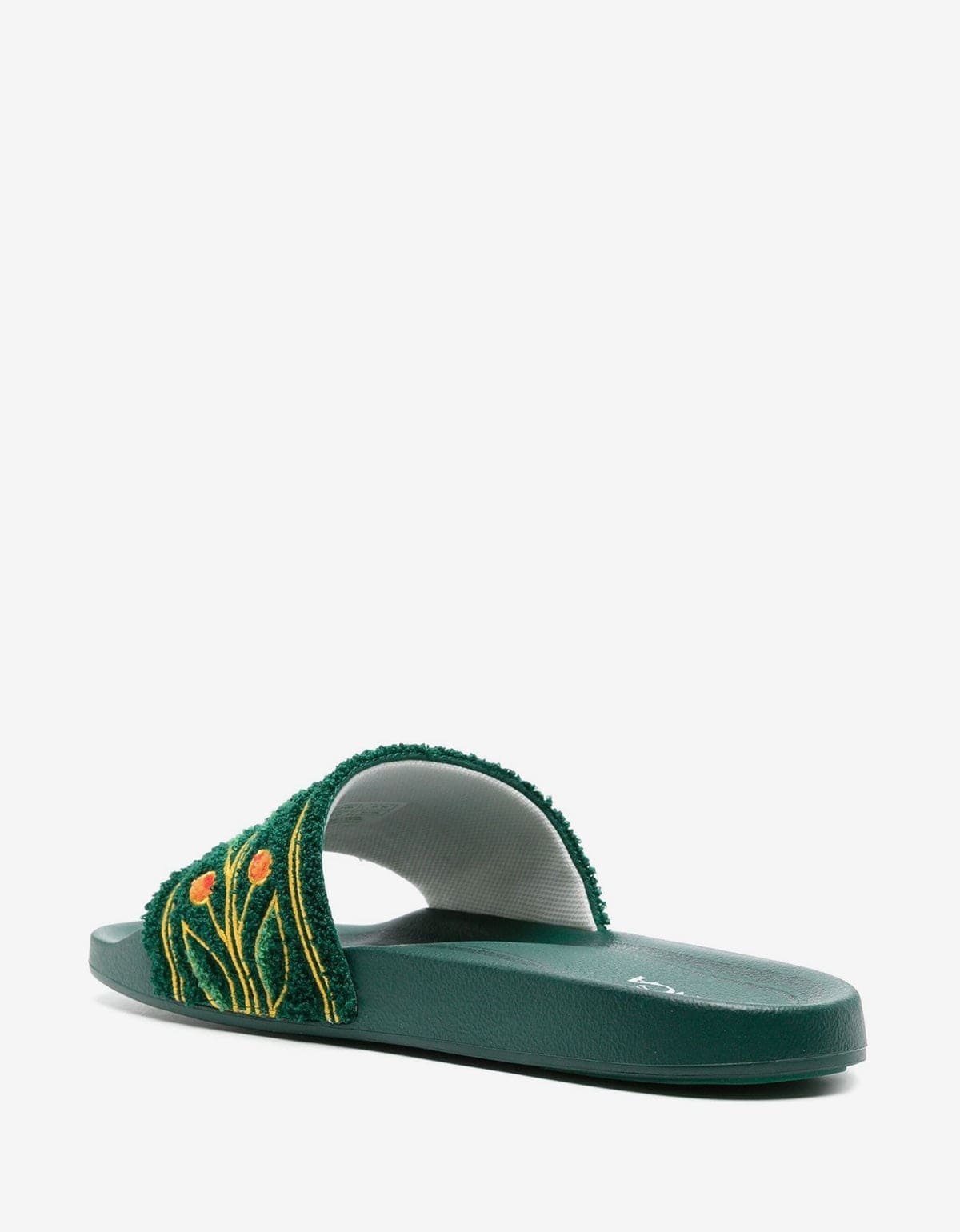 Green Embroidered Terry Slider Sandals - 4