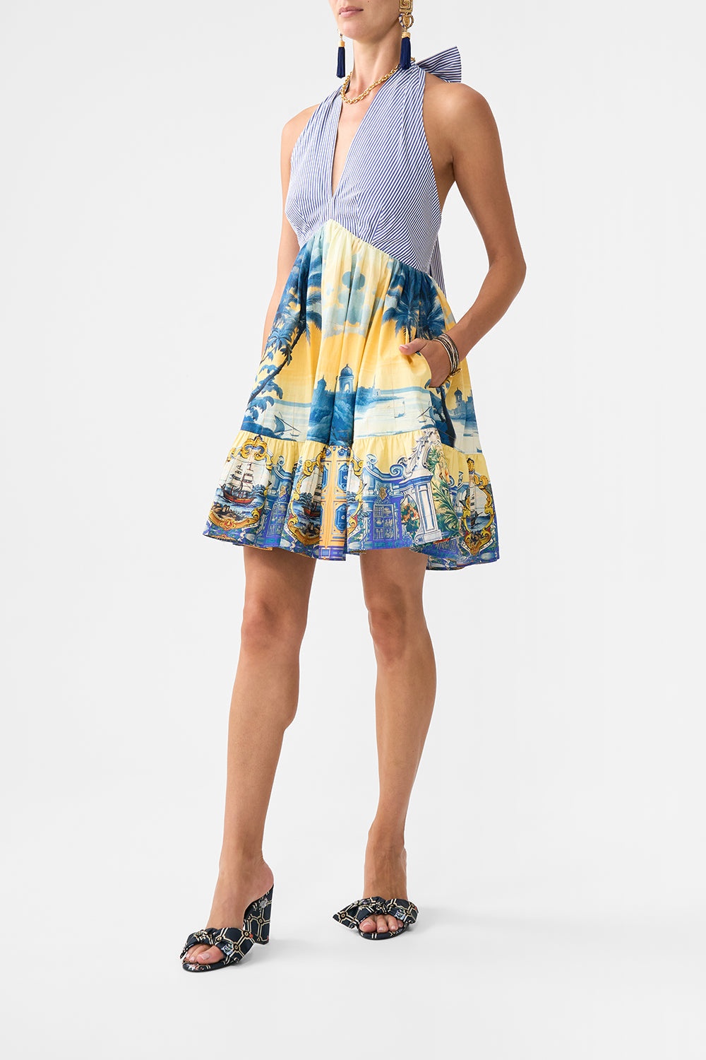 RUFFLE HEM HALTER SHORT DRESS - 4