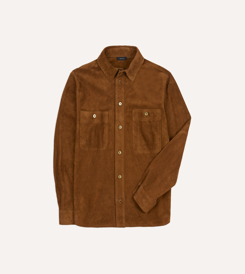 Tobacco Raw Suede Overshirt - 1
