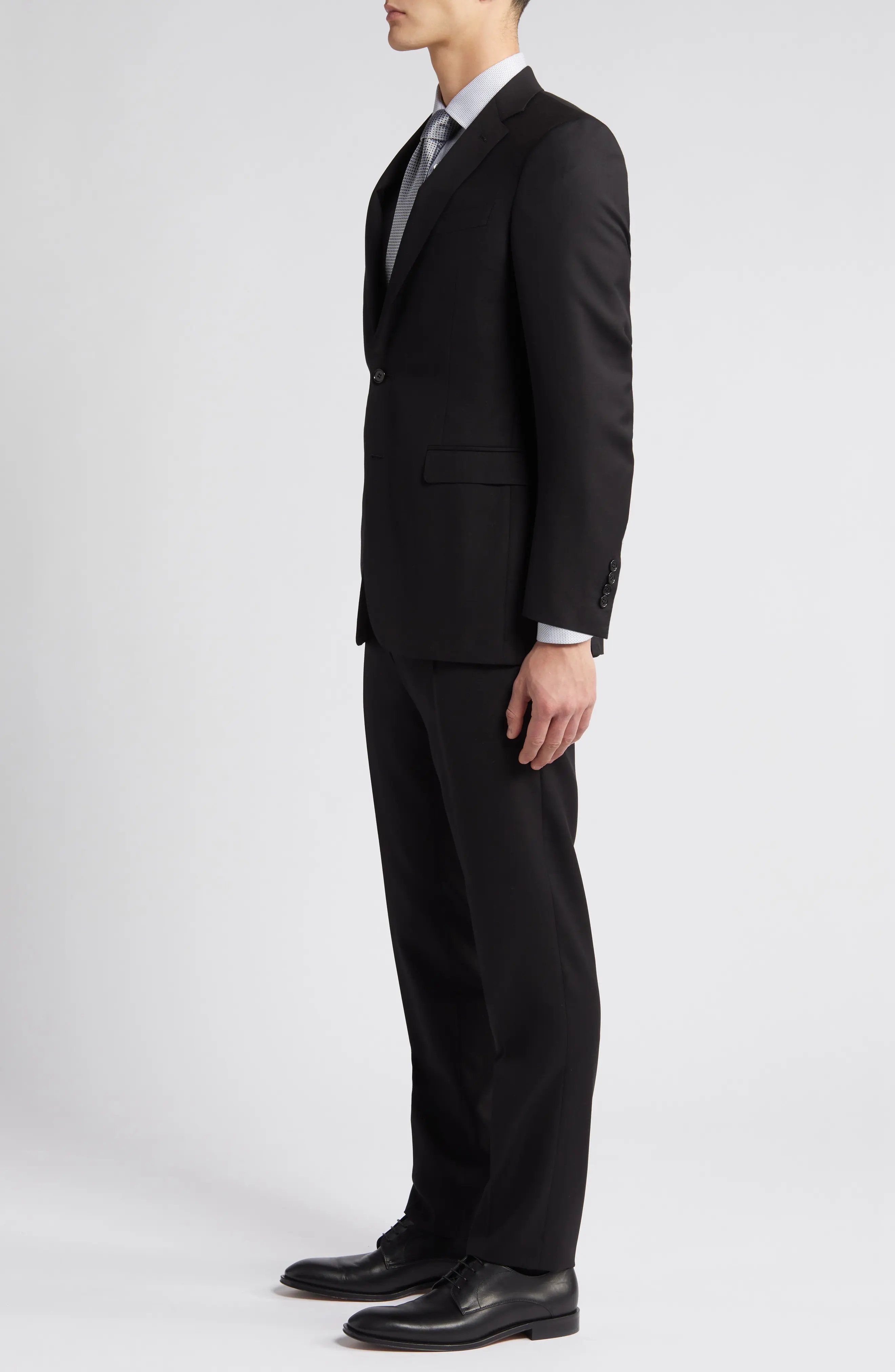 Milano Trim Fit Solid Black Wool Suit - 3