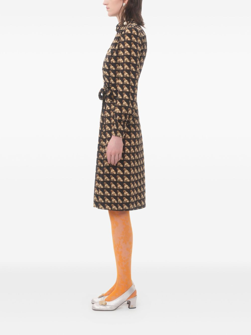 dog-print belted midi dress - 4