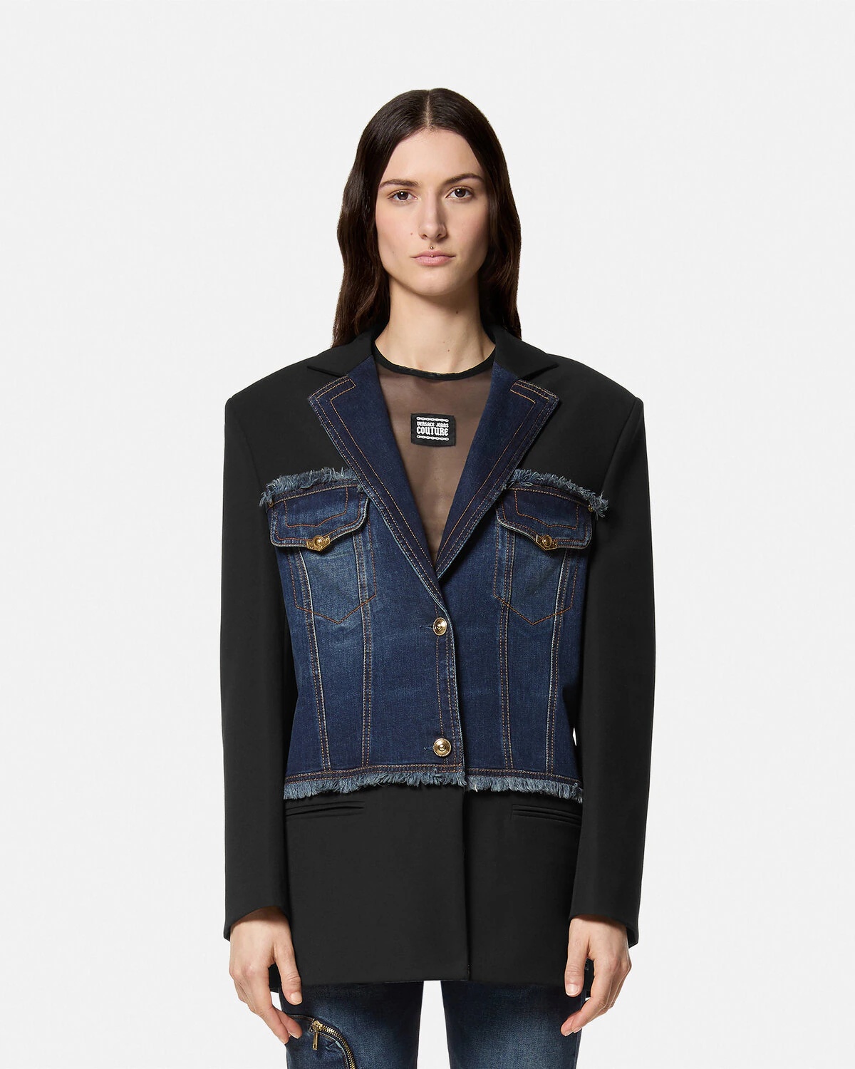 Paneled Denim Blazer - 4