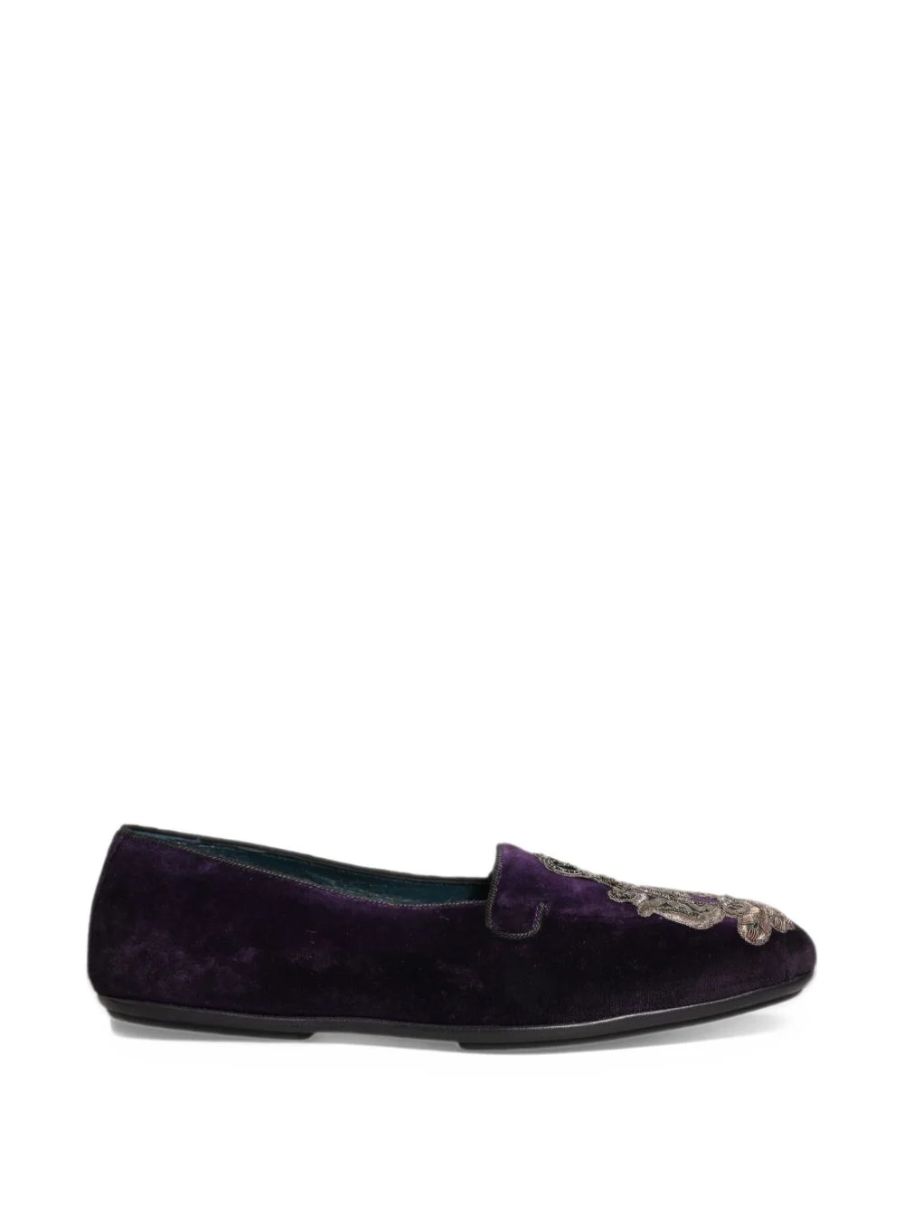 crown-embroidered velvet loafers - 1