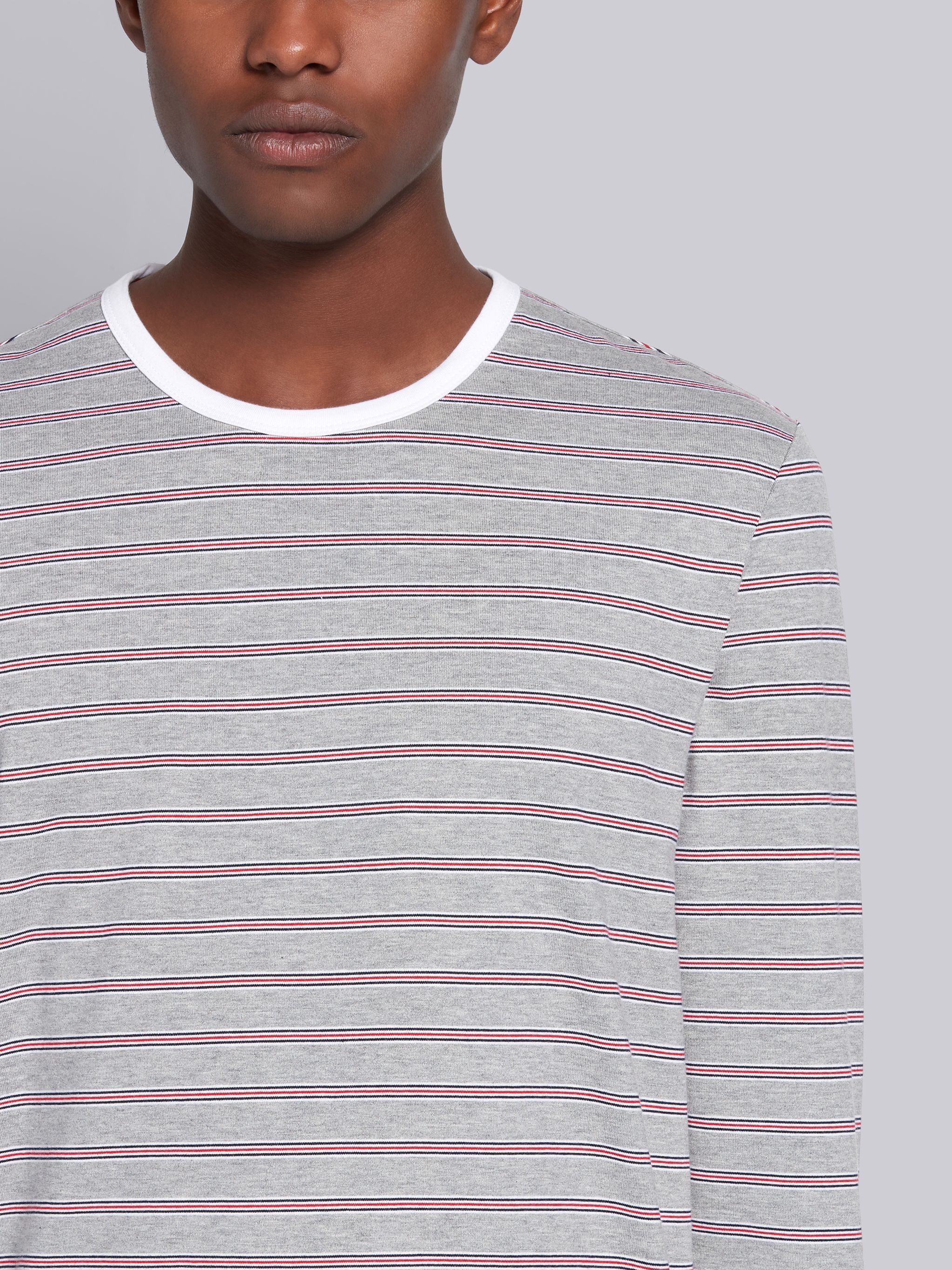 Light Grey Cotton Hairline Stripe Long Sleeve Ringer T-shirt - 5