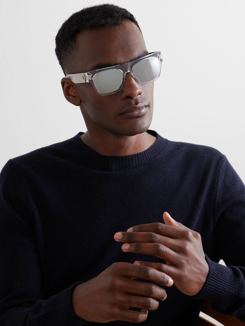Dior CD Diamond S8I Square-Frame Acetate and Monogrammed Silver-Tone Sunglasses Silver outlook