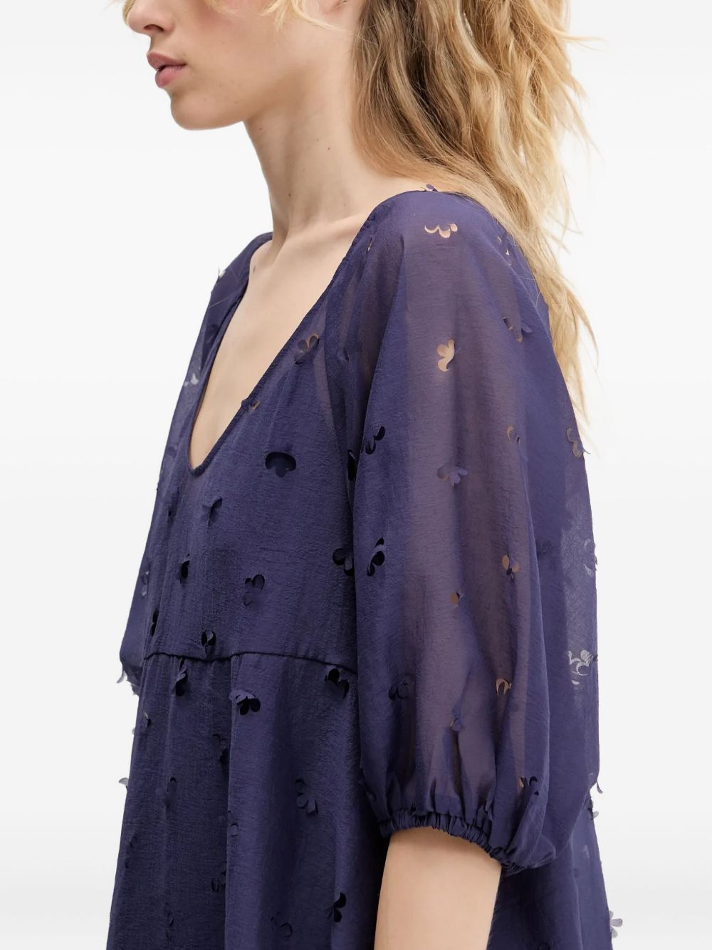 puff-sleeve floral-cut midi dress - 3