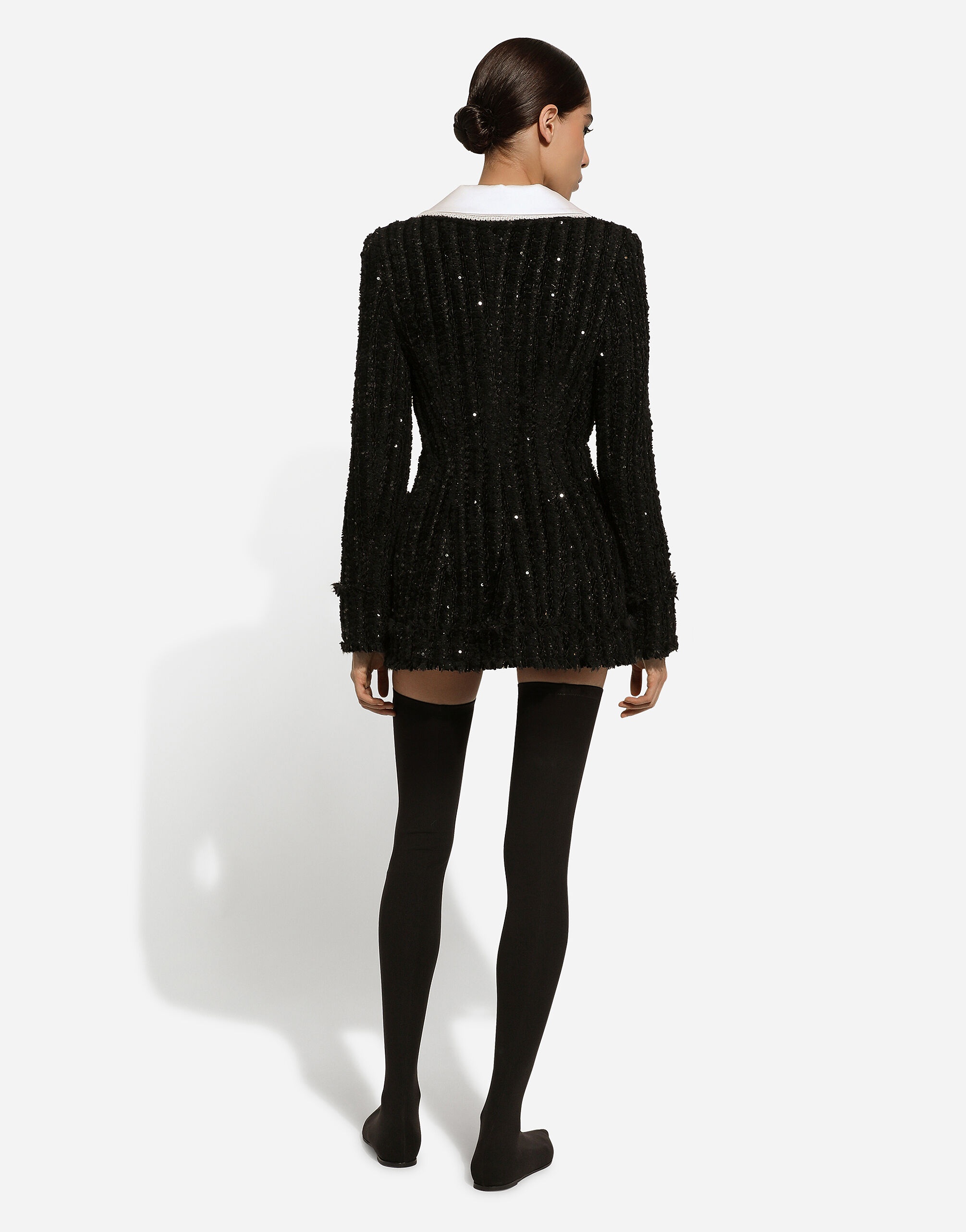 Tweed jacket with micro-sequin embellishment and satin collar - 4