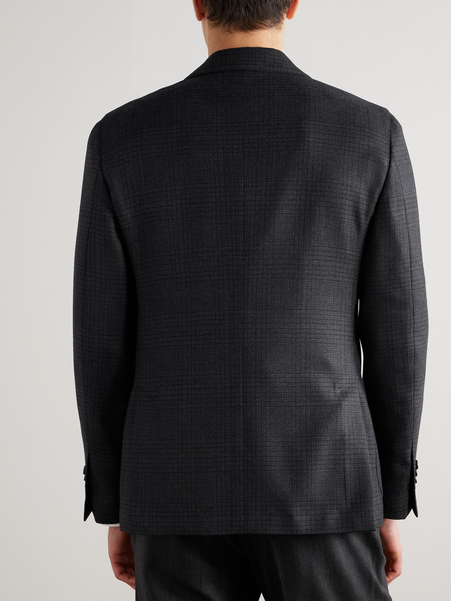 Prince of Wales Checked Wool Suit Jacket Gray - 3