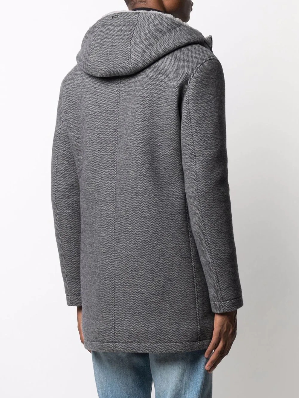 herringbone-patterned hooded short coat - 4