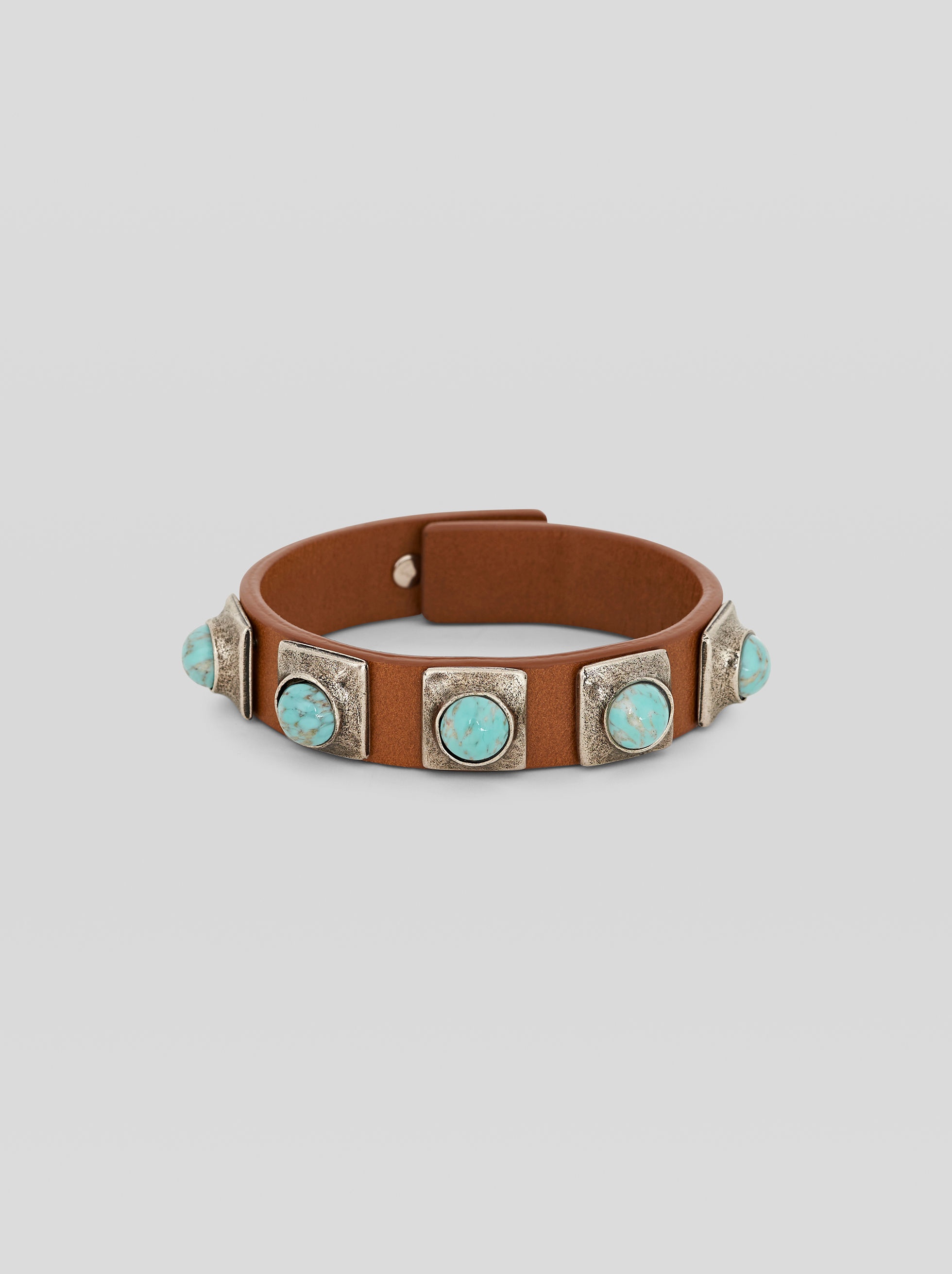 LEATHER CROWN ME BRACELET WITH STUDS AND CABOCHON STONES - 1