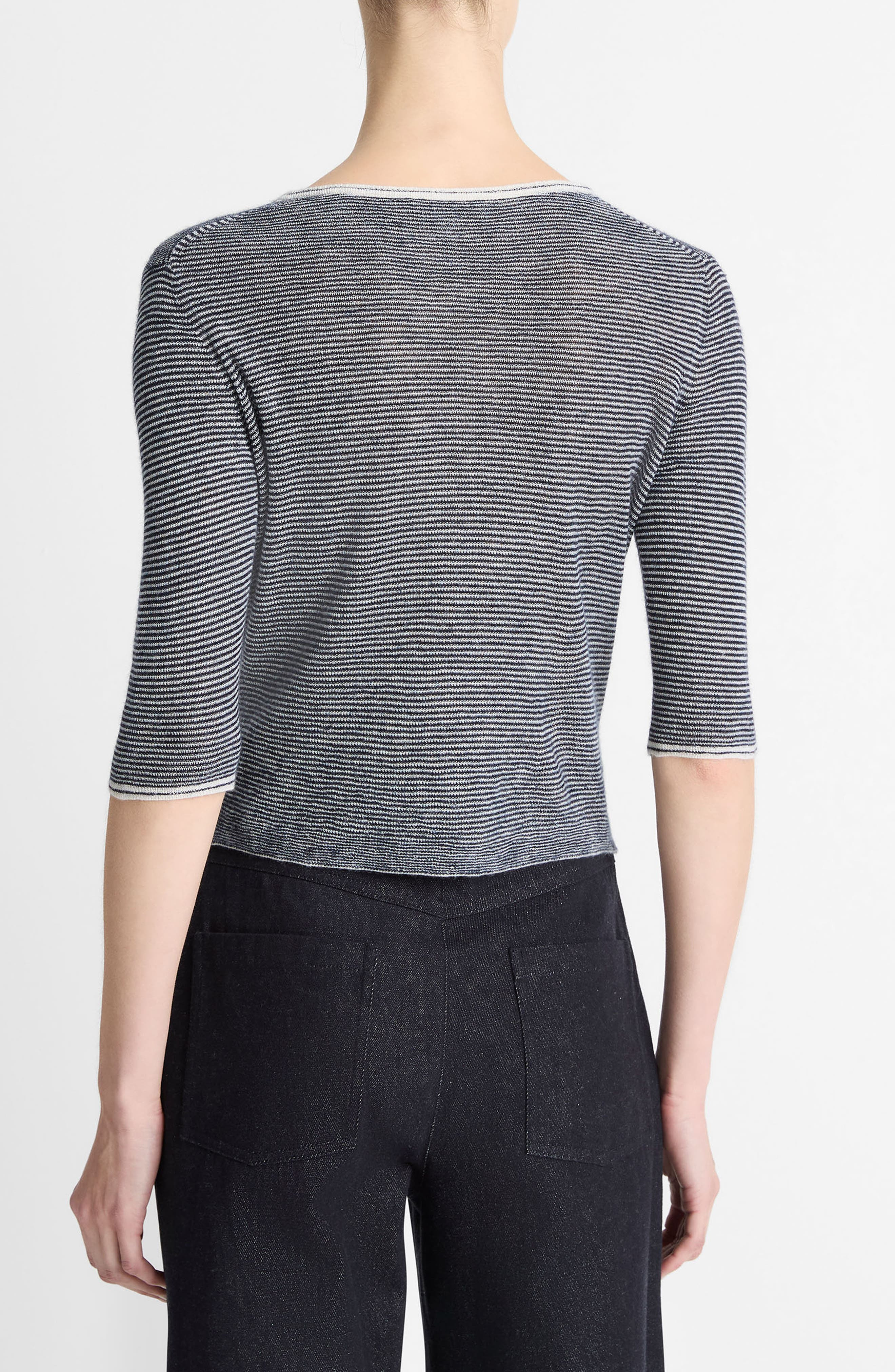 Vince Microstripe V-Neck Cashmere & Silk Cardigan in Off White/Coastal at Nordstrom - 2