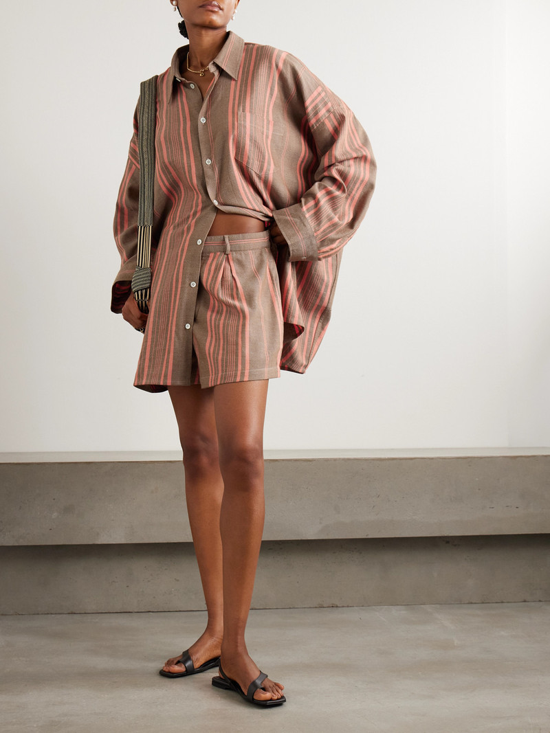 MARRAKSHI LIFE Pleated Striped Cotton Shorts outlook