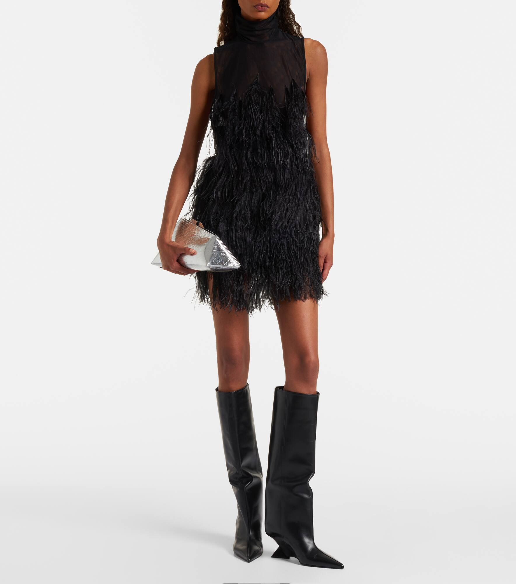 Feather-trimmed embroidered minidress - 2
