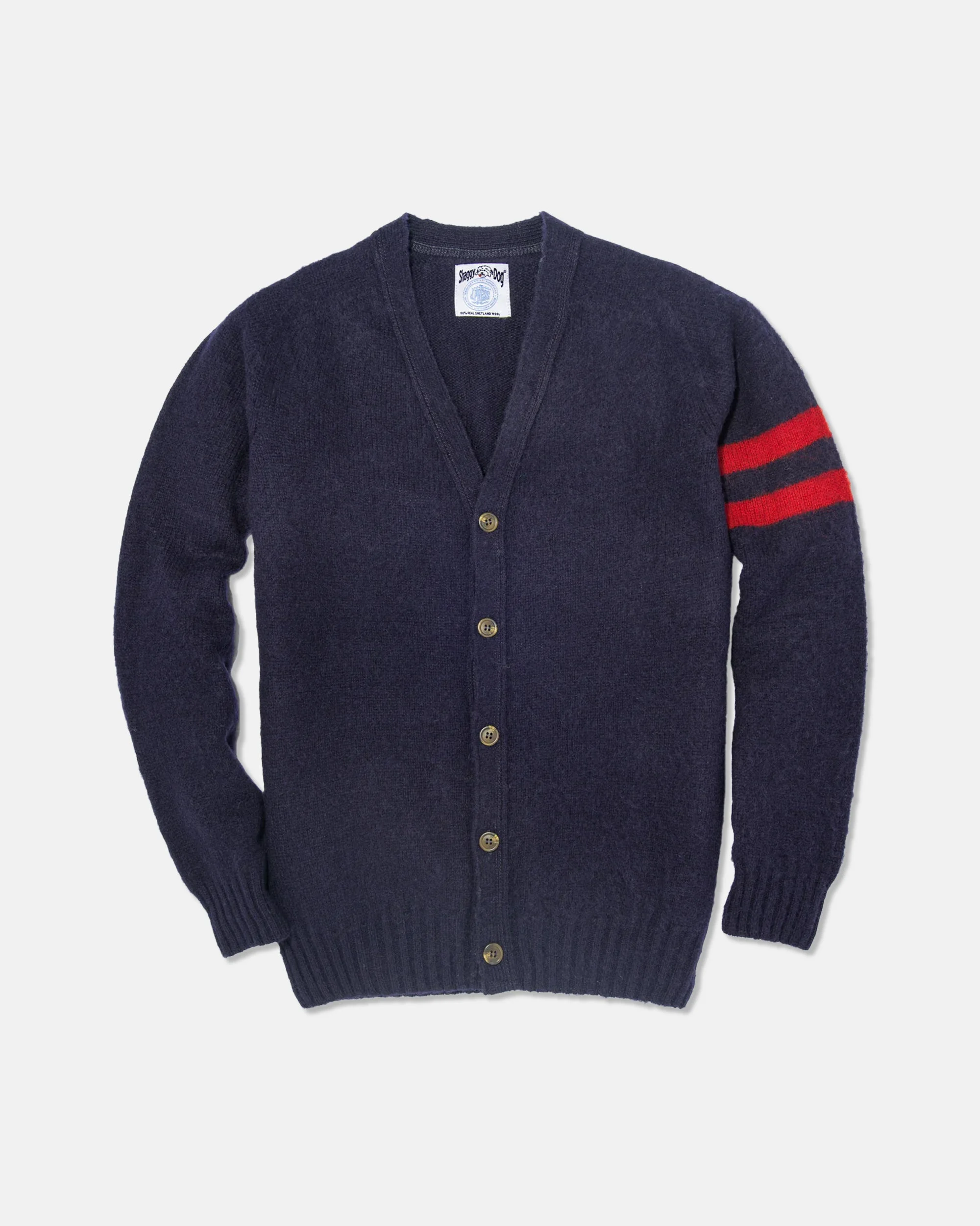 MADE-IN-SCOTLAND NAVY SHAGGY DOG UNIVERSITY CARDIGAN - 1