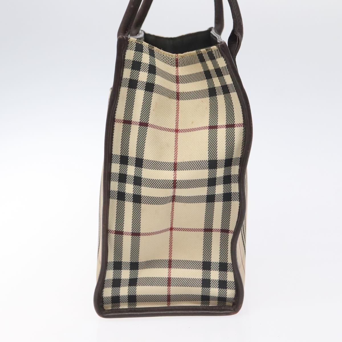 Burberry Nova Check Hand Bag Nylon Leather Beige Silver - 4