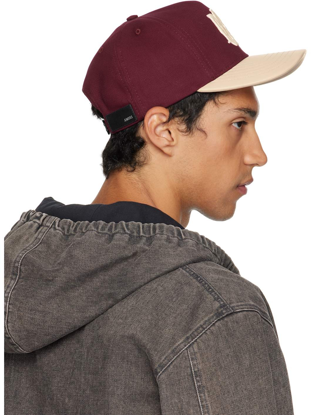 Burgundy & Beige Two Tone Canvas Cap - 3