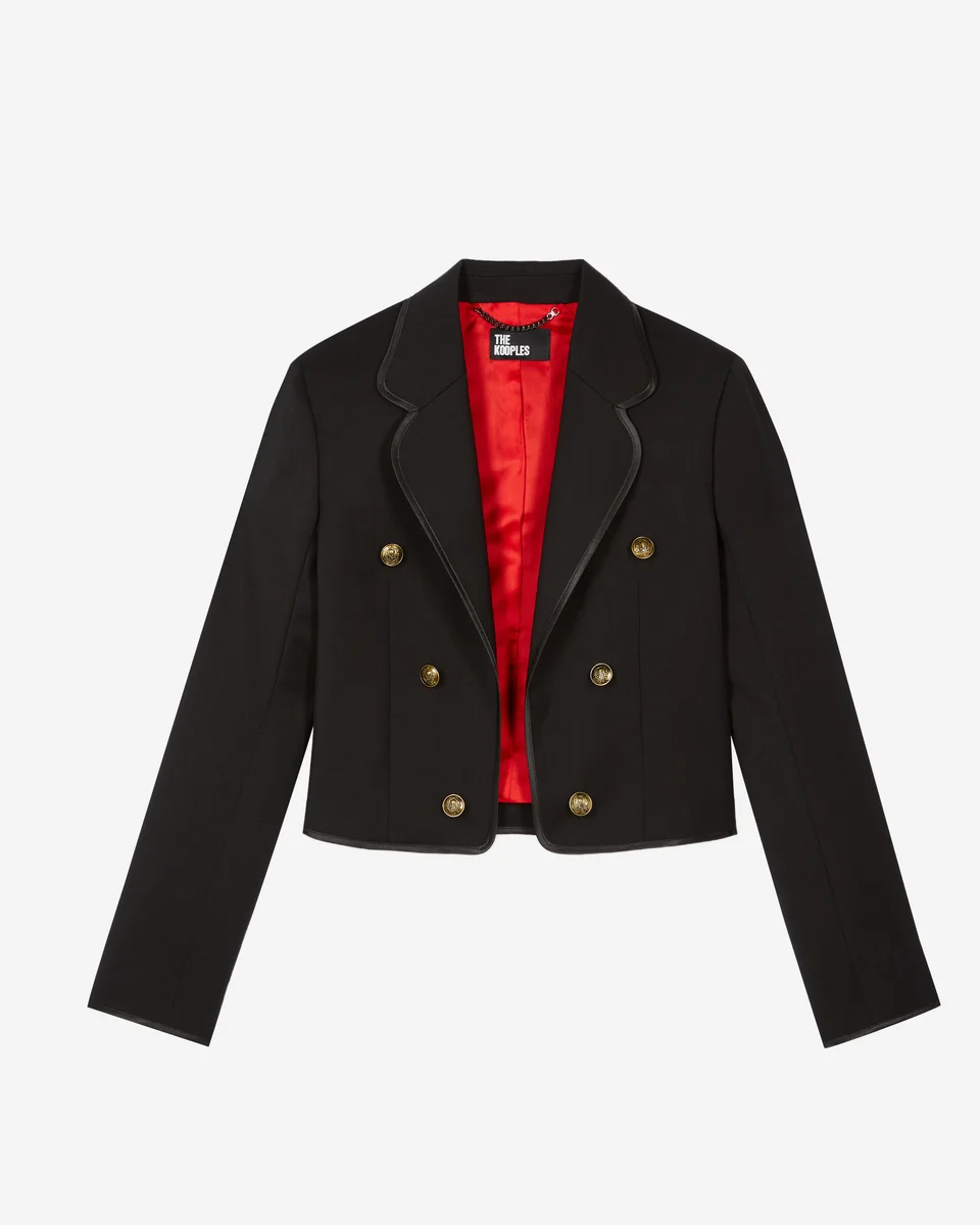 SHORT BLACK WOOL-BLEND JACKET - 1
