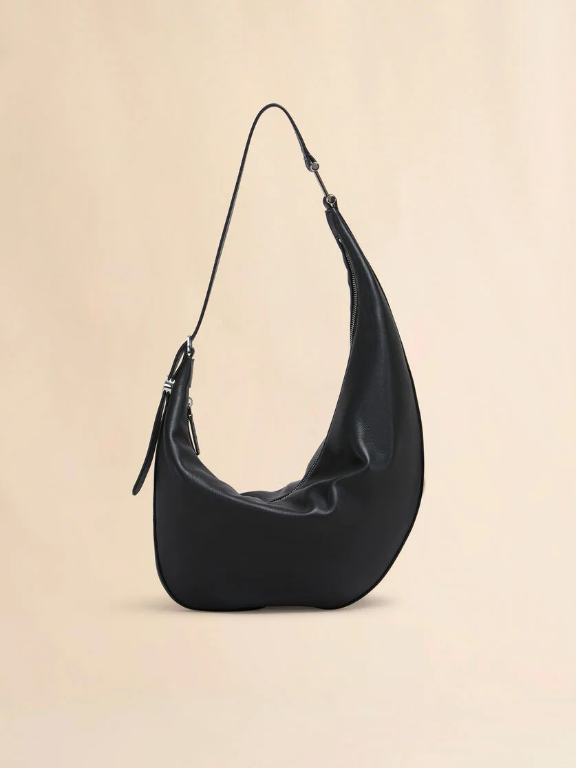 BLACK LEATHER DOT SMALL HOBO BAG - 1