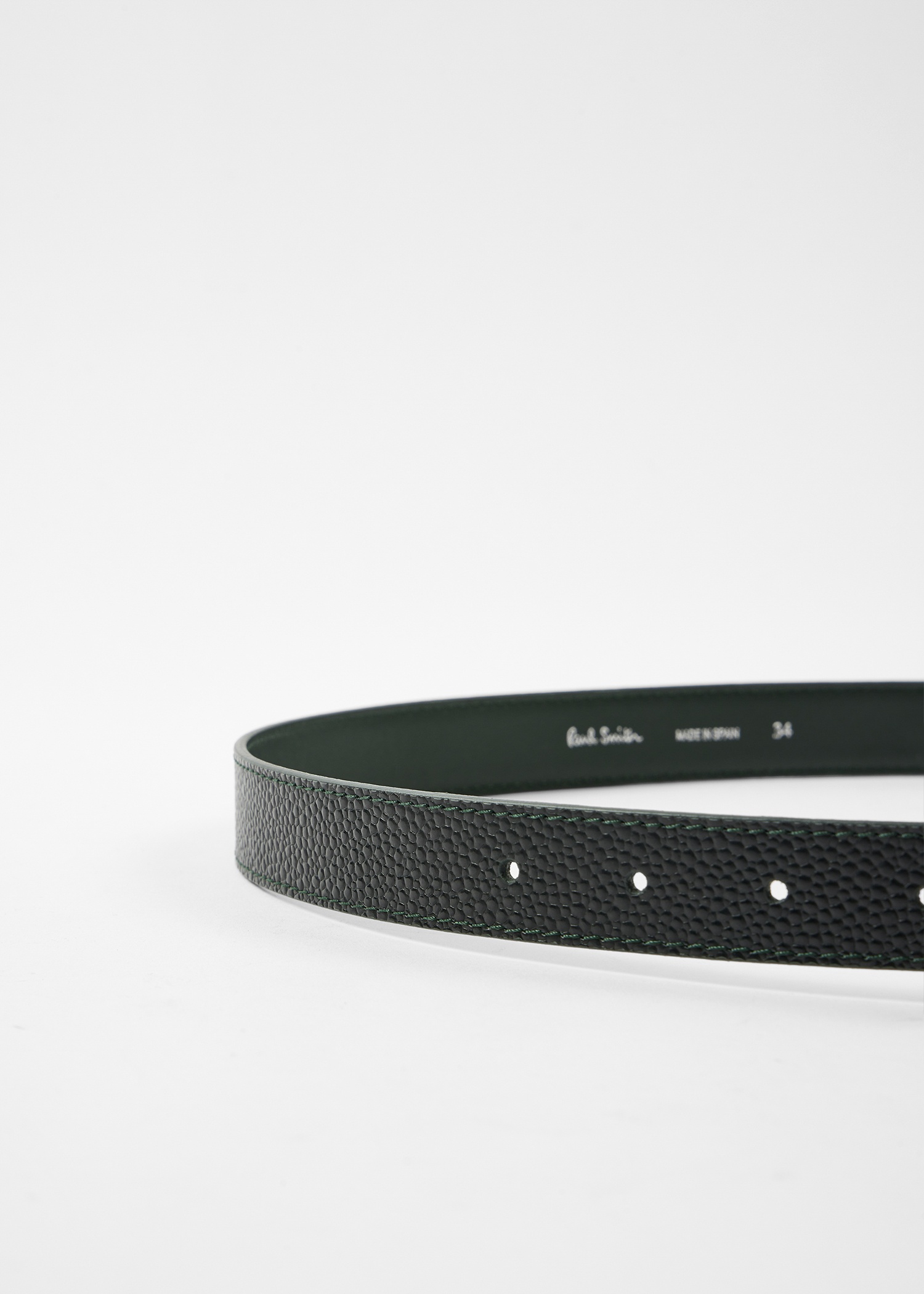 Dark Green Grained Leather Silver Tip Belt - 4
