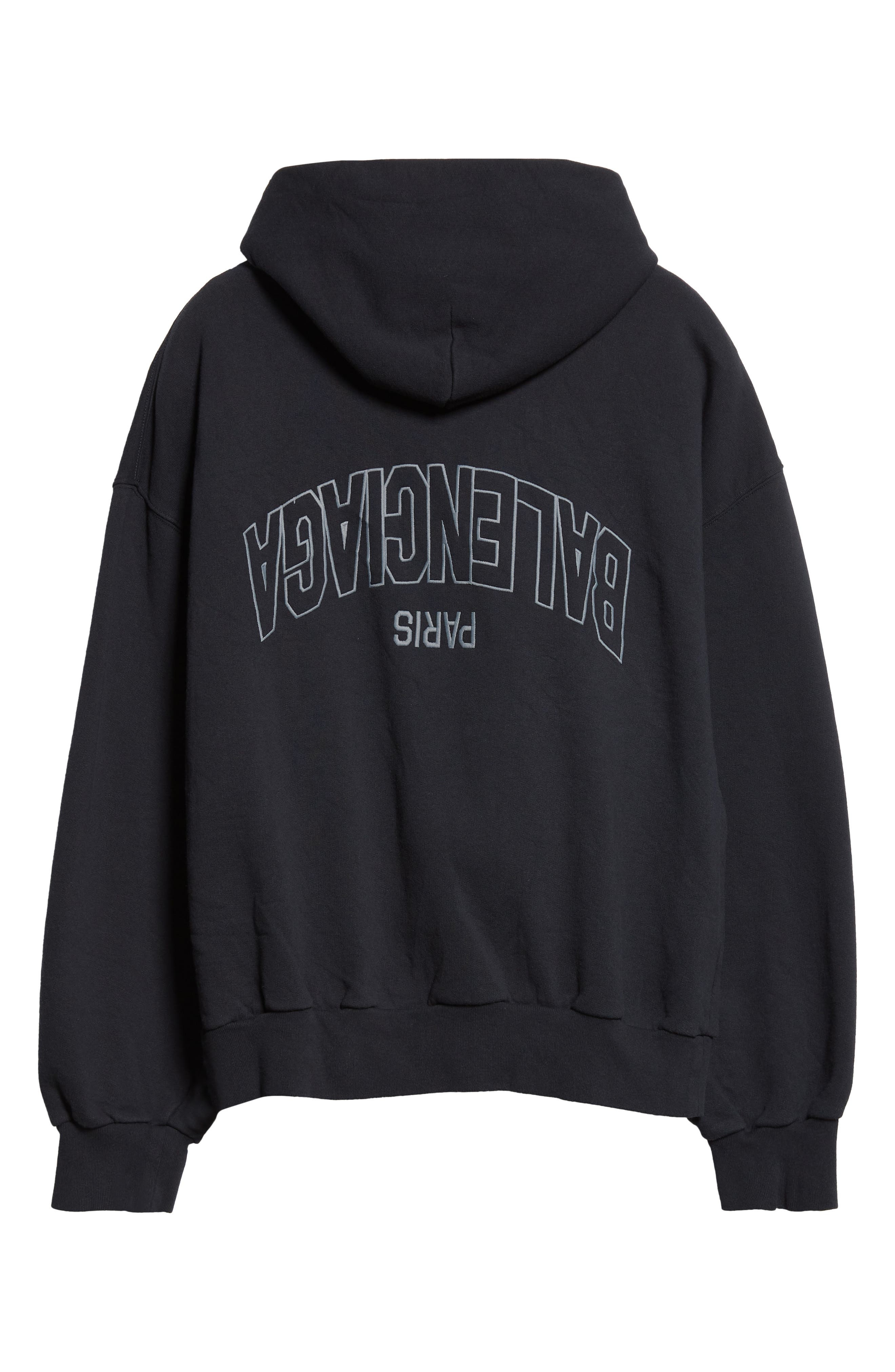 Balenciaga Flipped Uni Logo Embroidered Cotton Fleece Zip-Up Hoodie in 1750 Faded Black/Anthracite a - 7