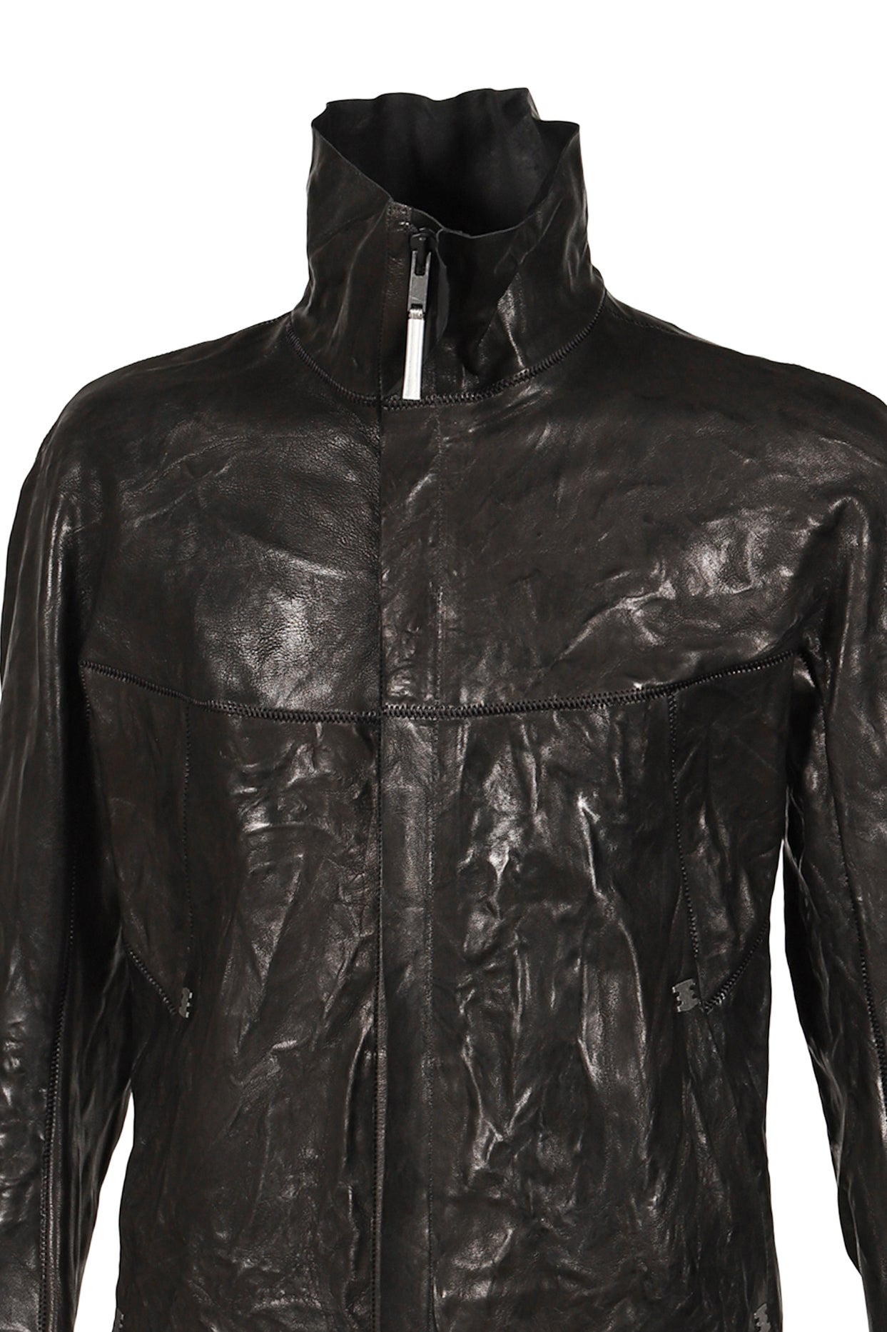 "HUMANOID" HIGH NECK LEATHER JACKET / BLK - 8
