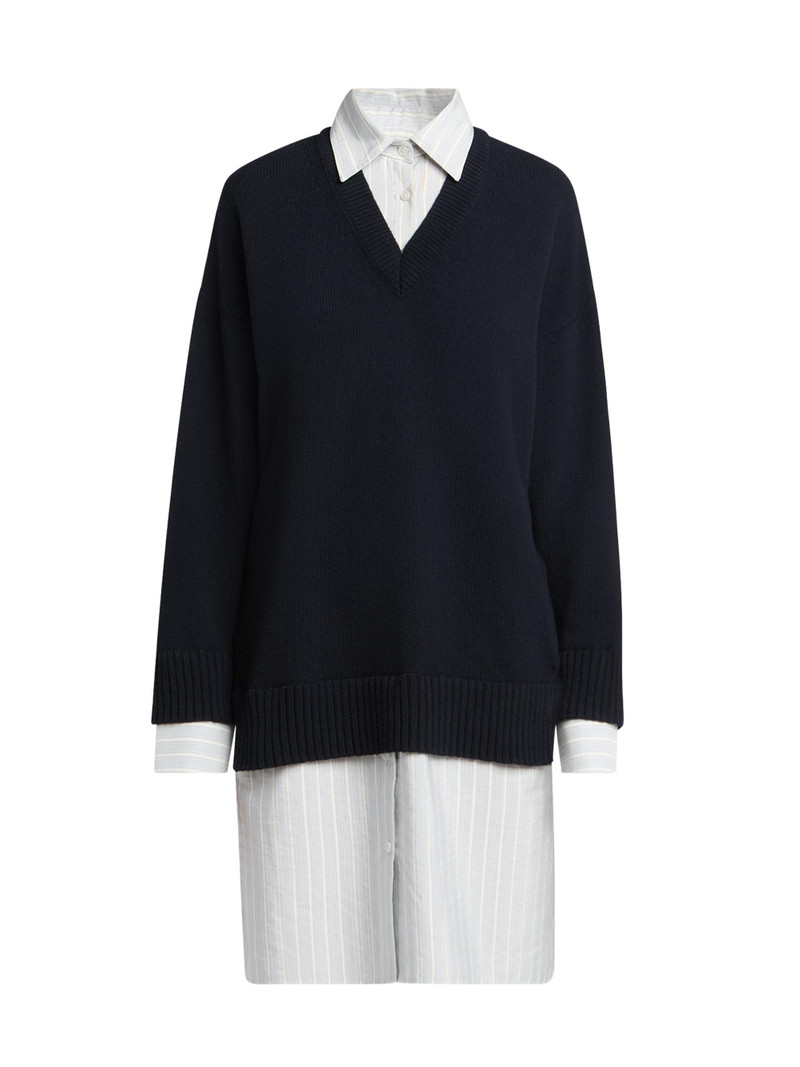 Women's Striped Layered Shirtdress - Navy 1