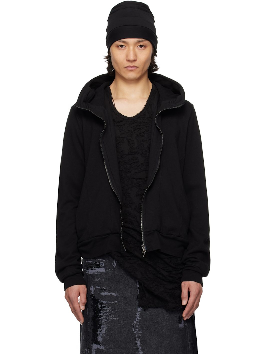 Black Seamed Hoodie - 1
